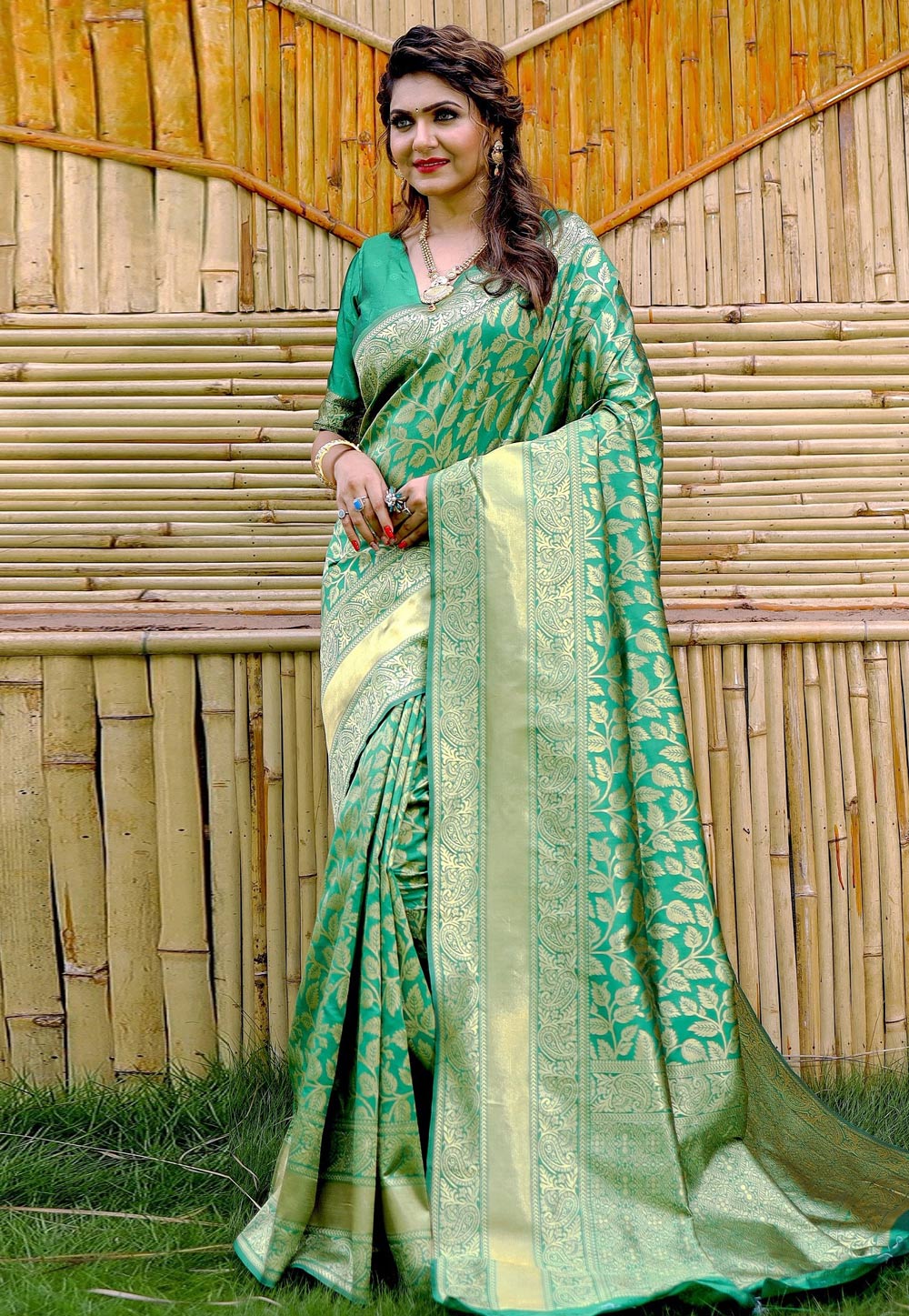 Green Banarasi Silk Saree 286046