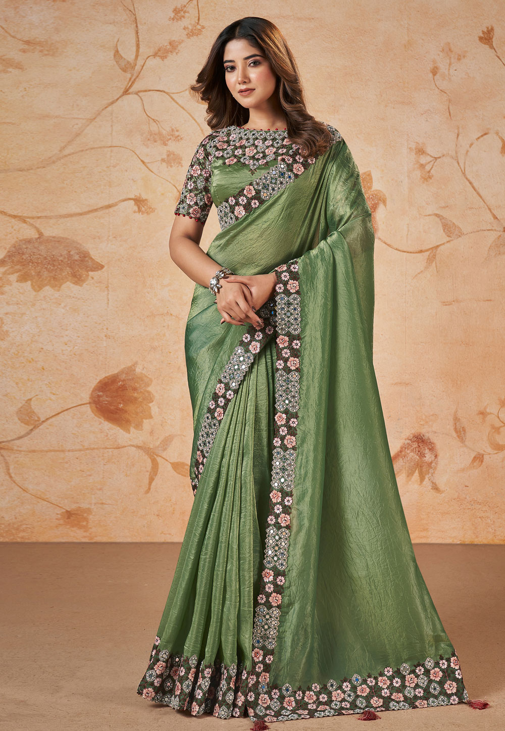 Green Banarasi Silk Saree With Blouse 282872