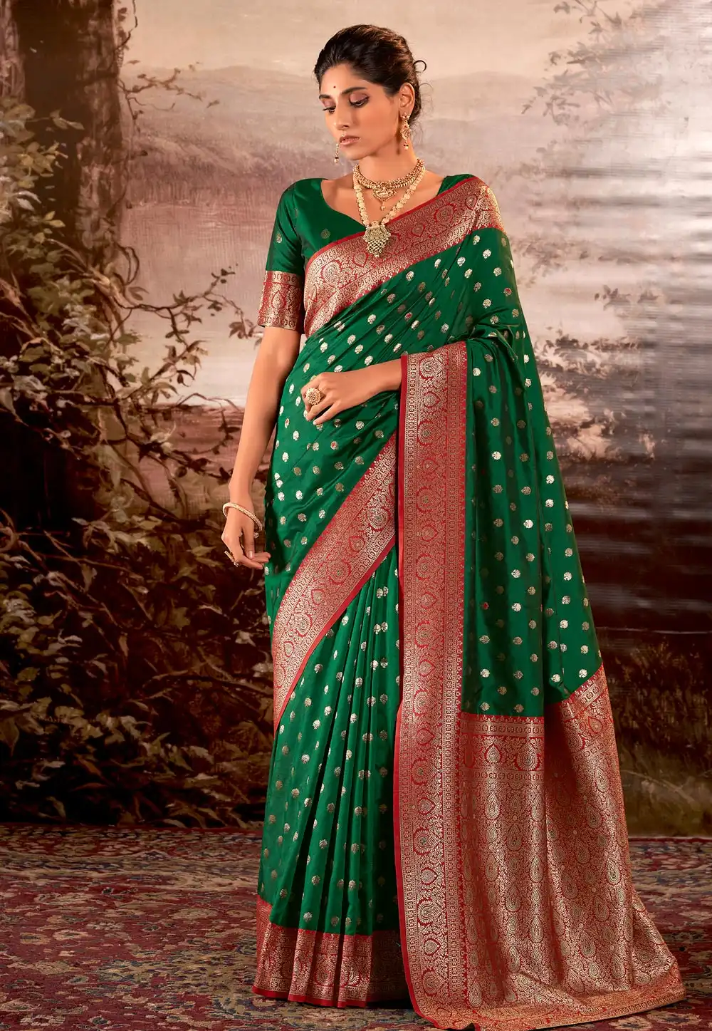 Green Banarasi Silk Saree With Blouse 290373