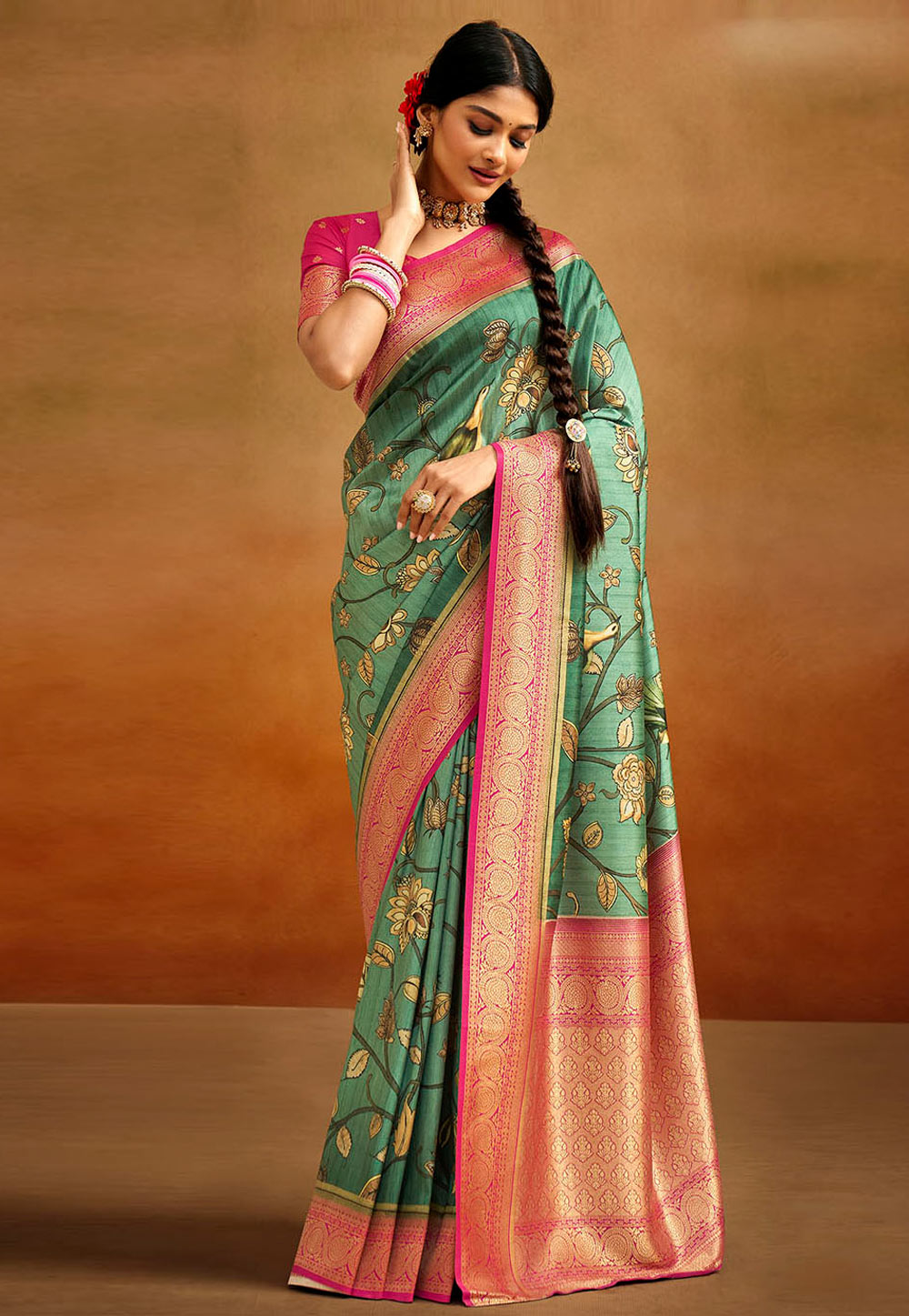 Green Banarasi Silk Saree With Blouse 281794