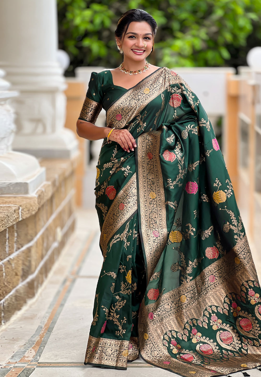 Green Banarasi Silk Saree With Blouse 310557
