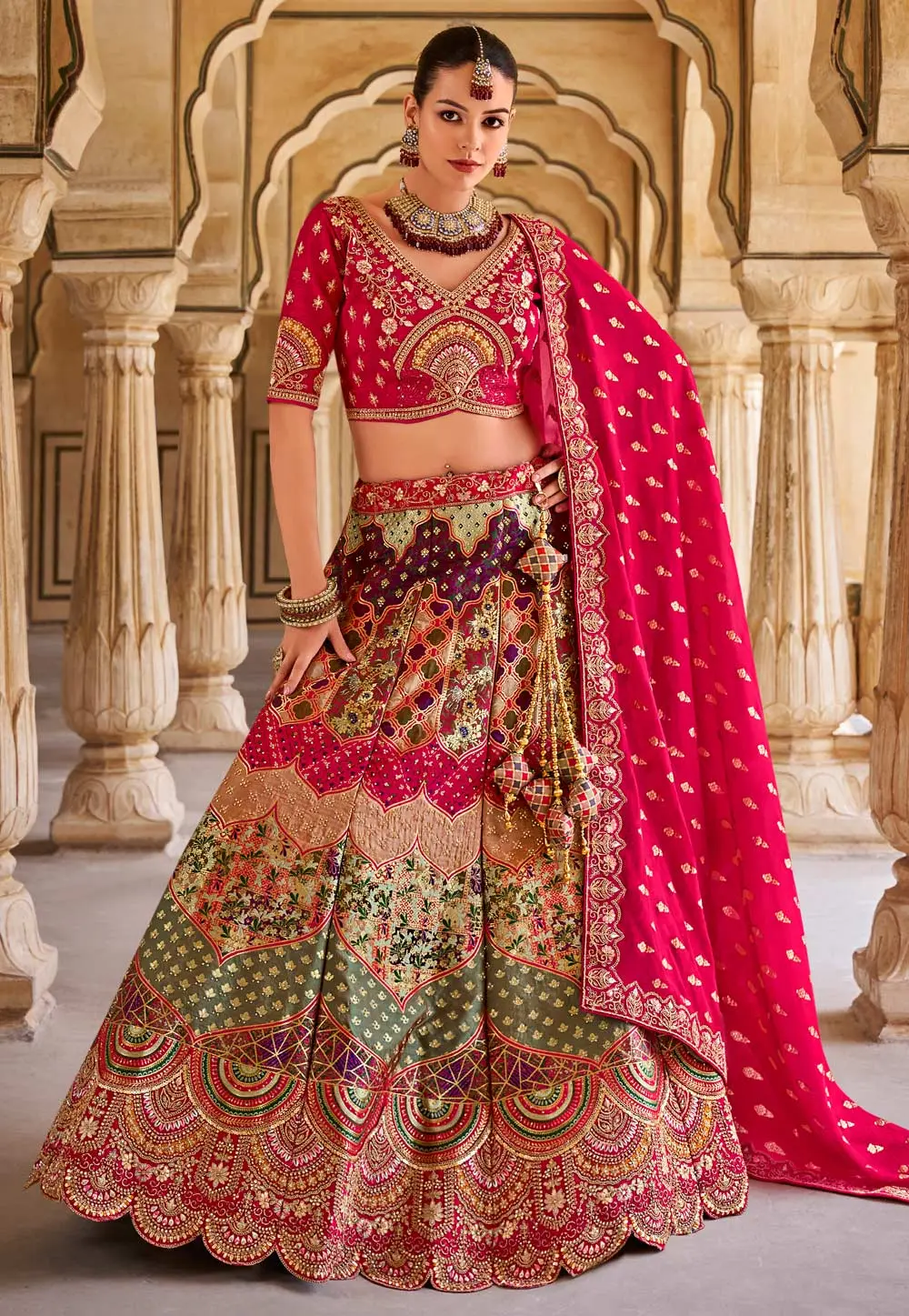 Green Banarasi Silk Wedding Lehenga Choli 297281