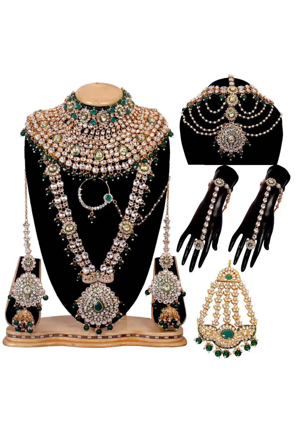 Green Brass Austrian Diamonds Bridal Set 292893