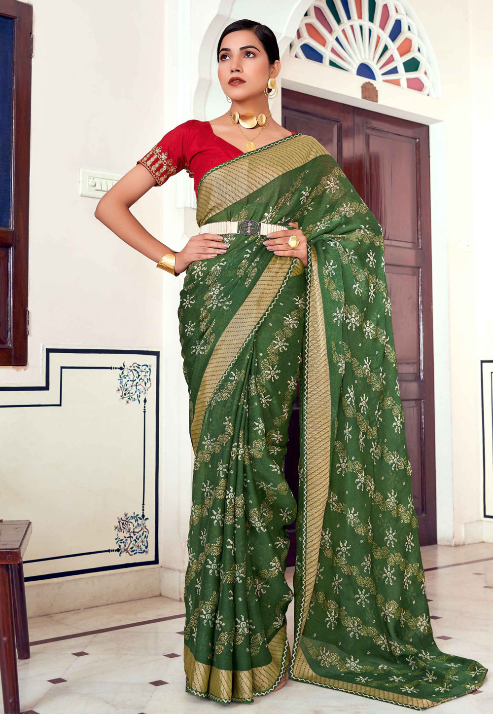 Green Brasso Saree With Blouse 279152