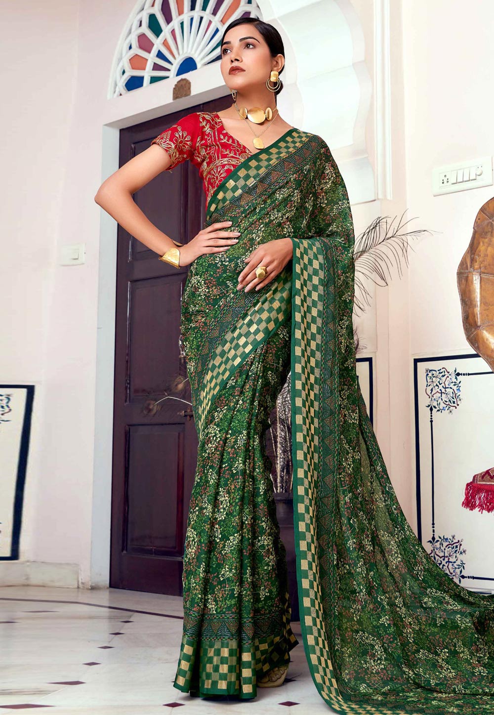 Green Brasso Saree With Blouse 279157