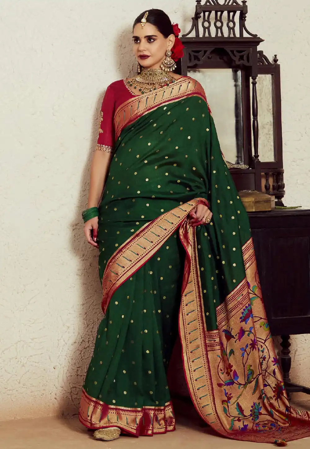 Green Brasso Saree With Blouse 290668