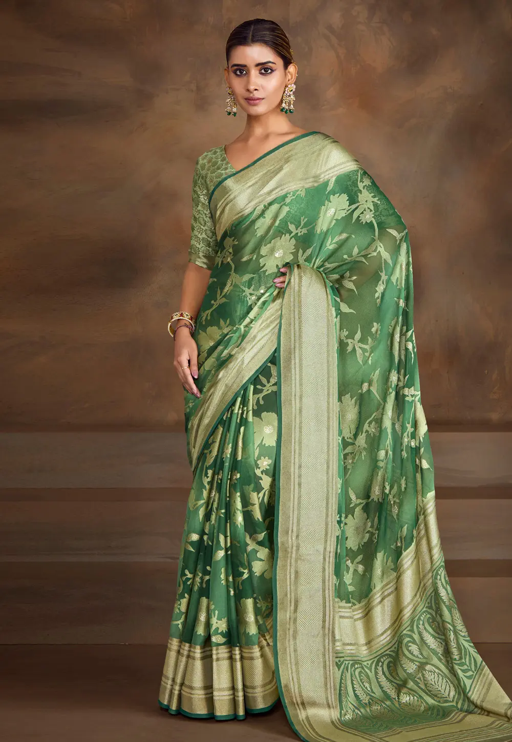 Green Brasso Saree With Blouse 302237