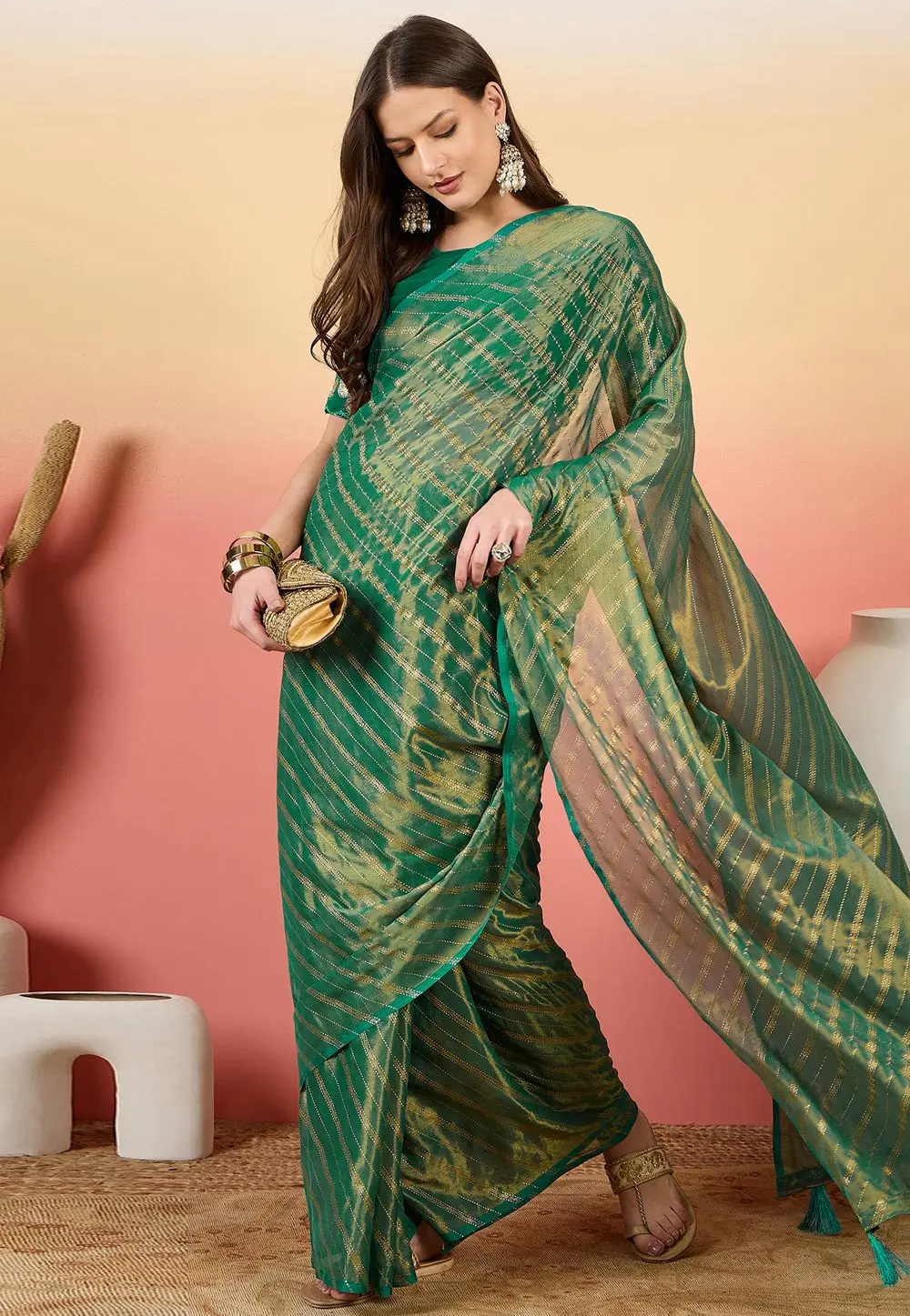 Green Brasso Saree With Blouse 304697