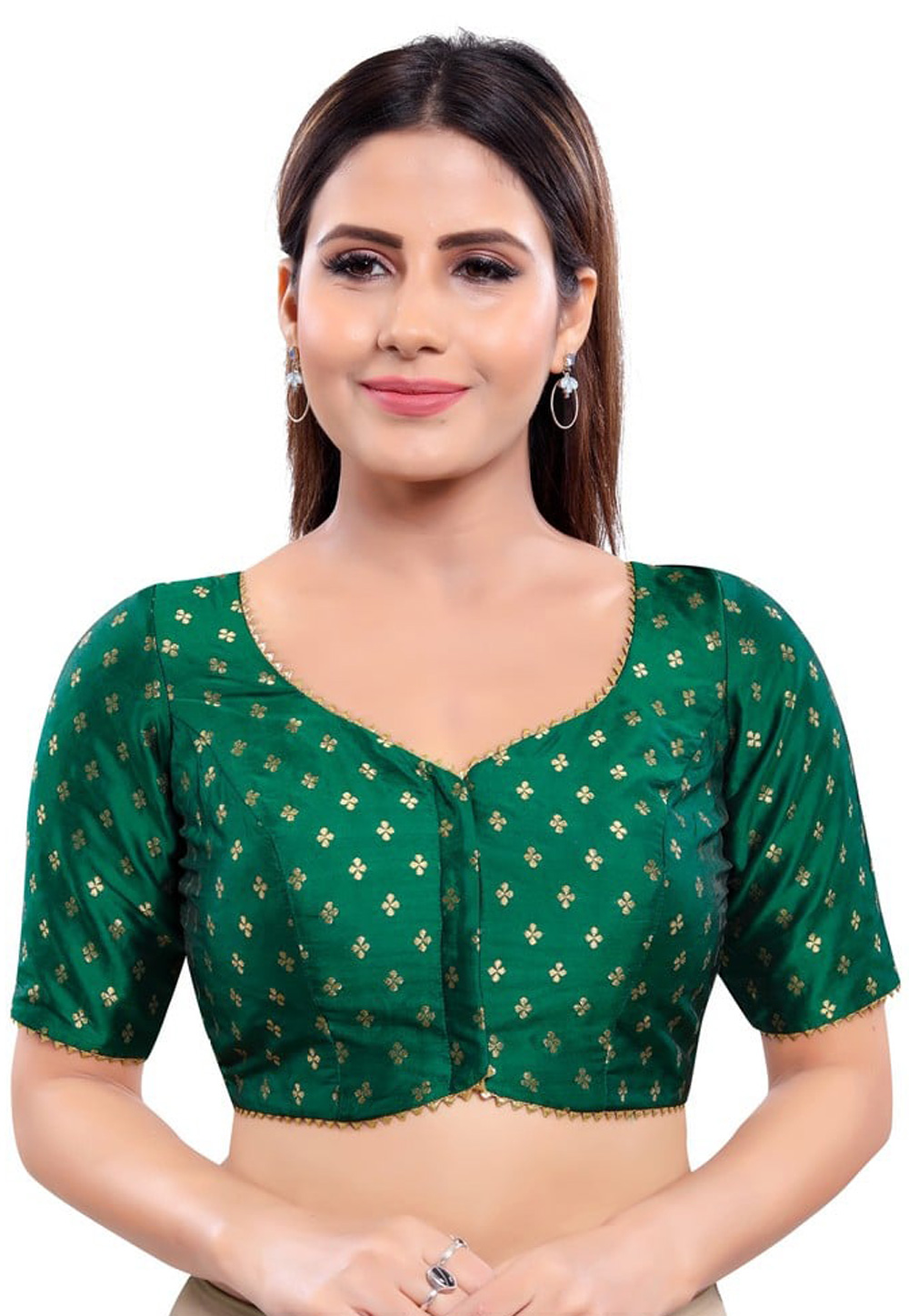 Green Brocade Readymade Blouse 310994