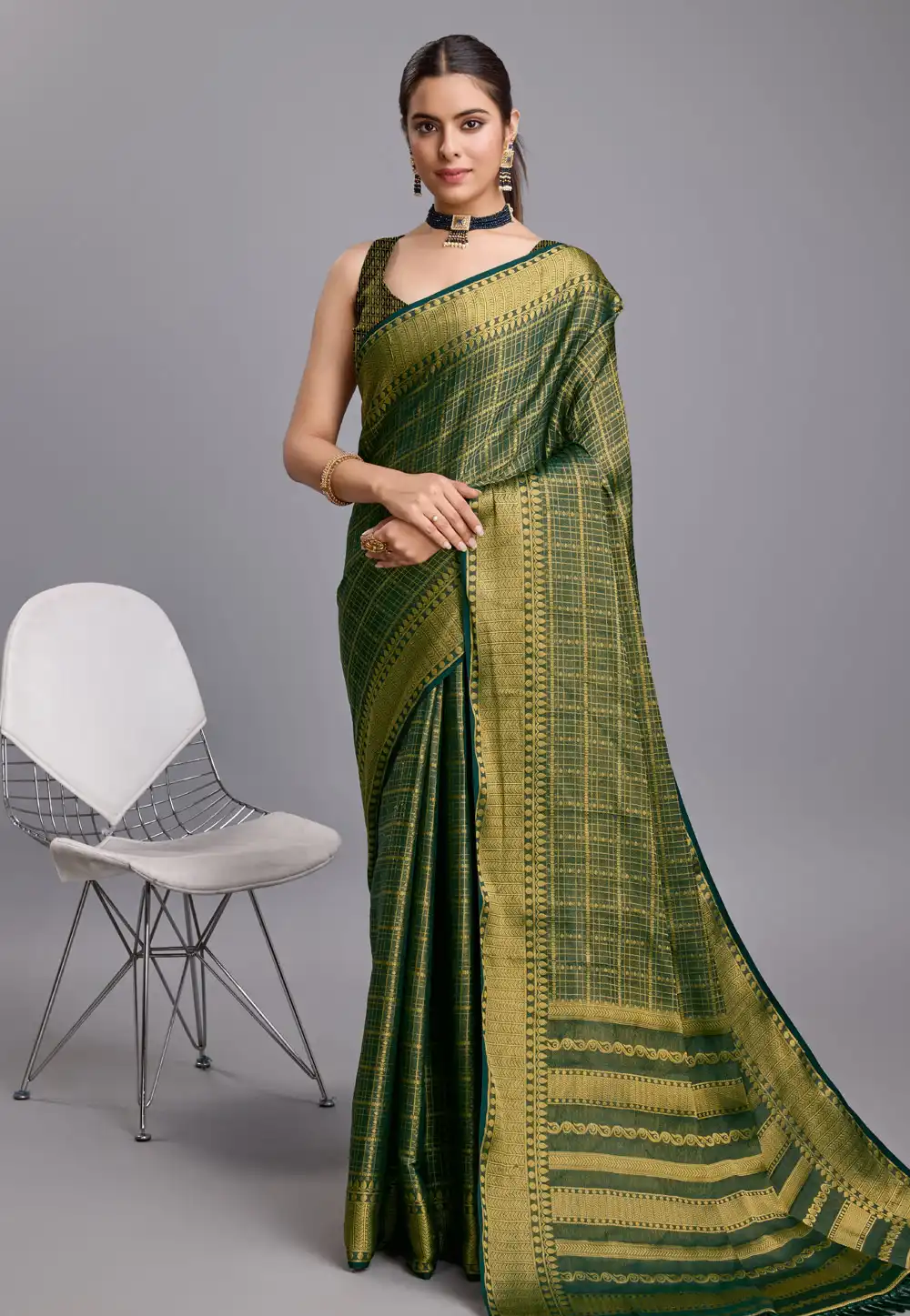 Green Brocade Saree With Blouse 289289