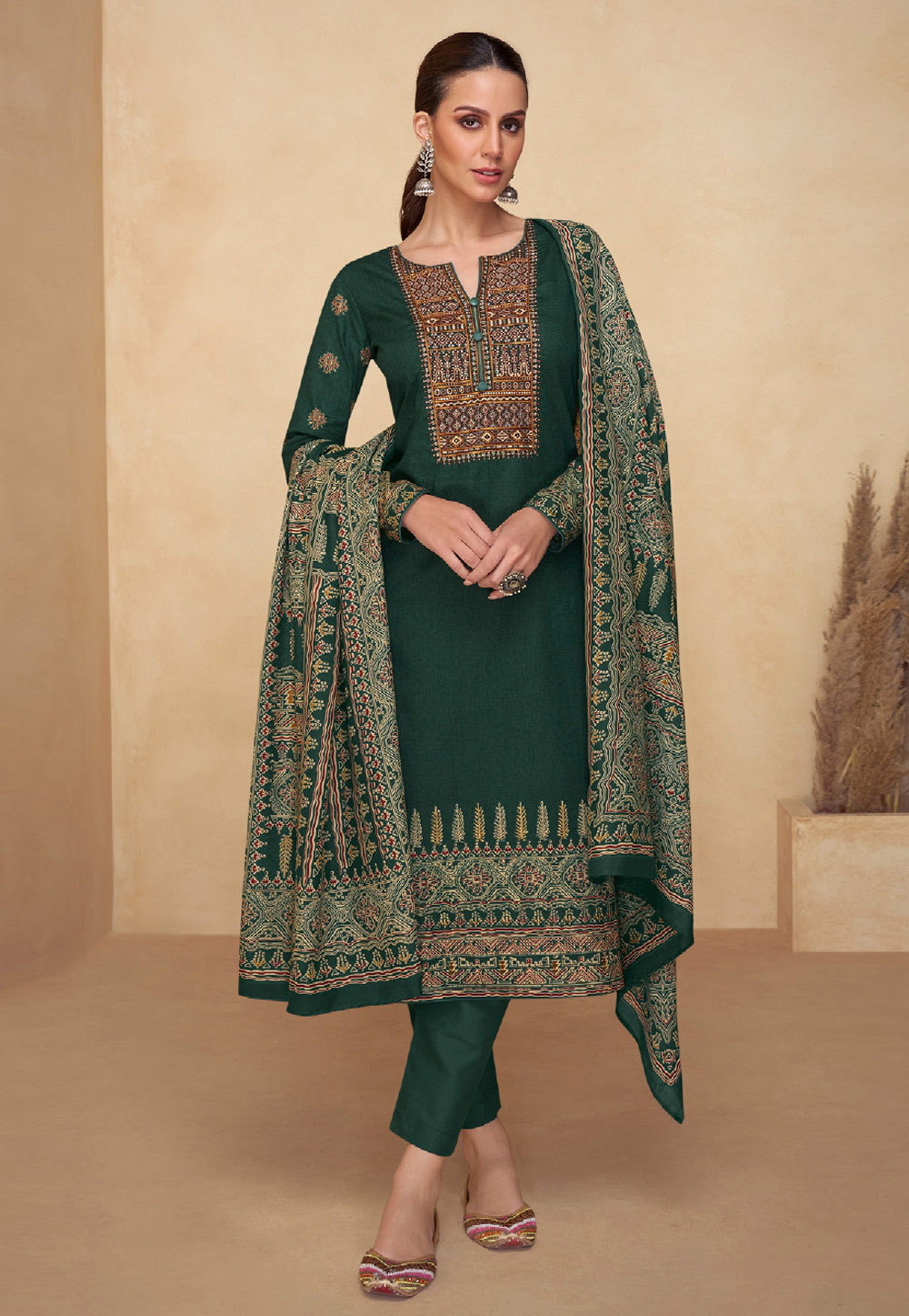 Green Cambric Cotton Pant Style Suit 286872