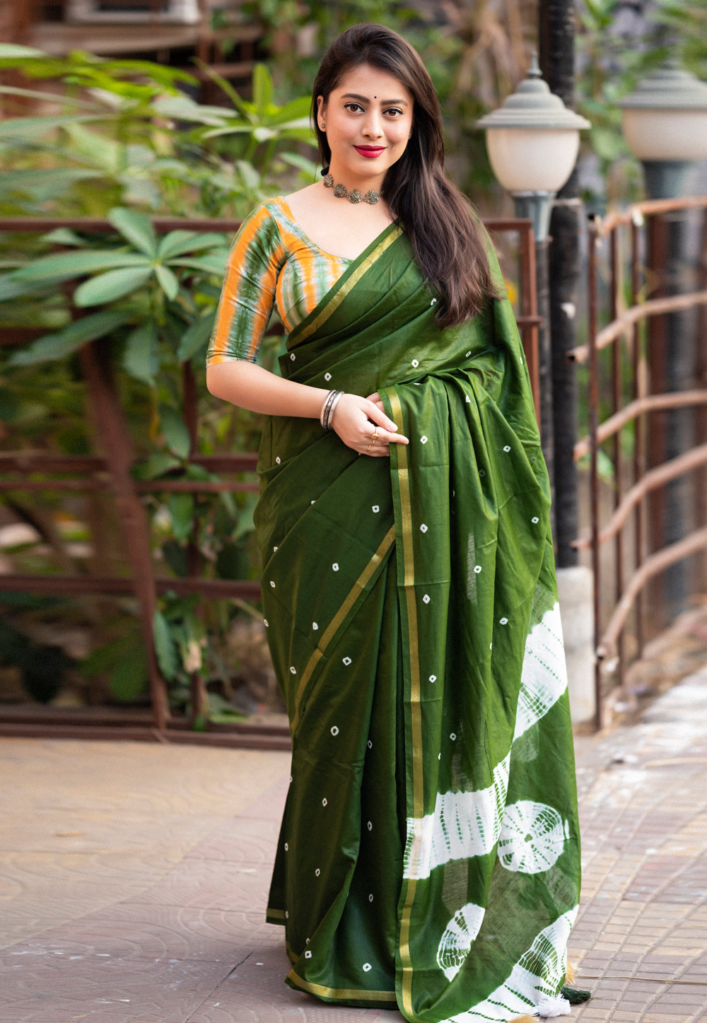Green Chanderi Cotton Saree With Blouse 285583