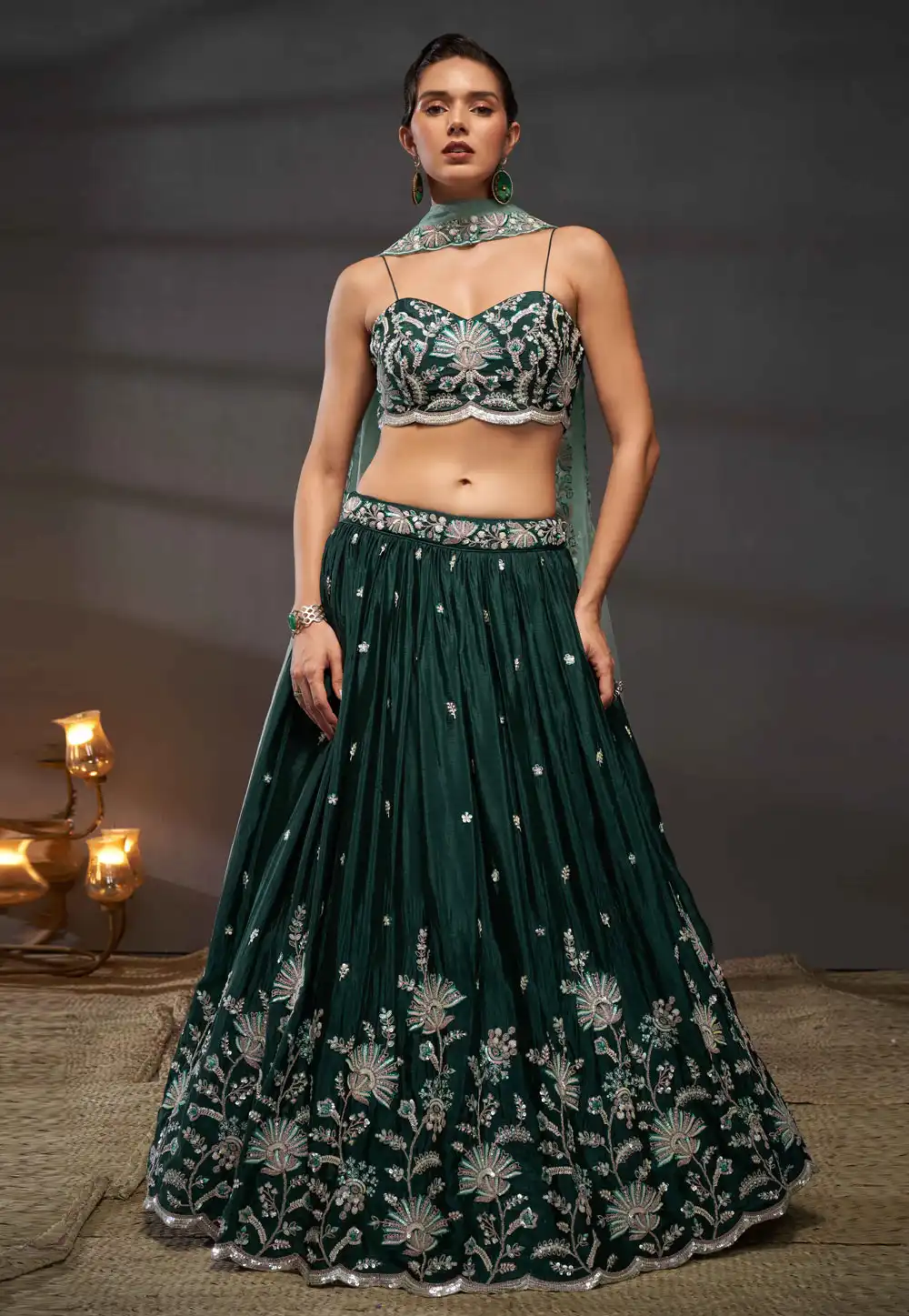 Green Chiffon Circular Lehenga Choli 291813