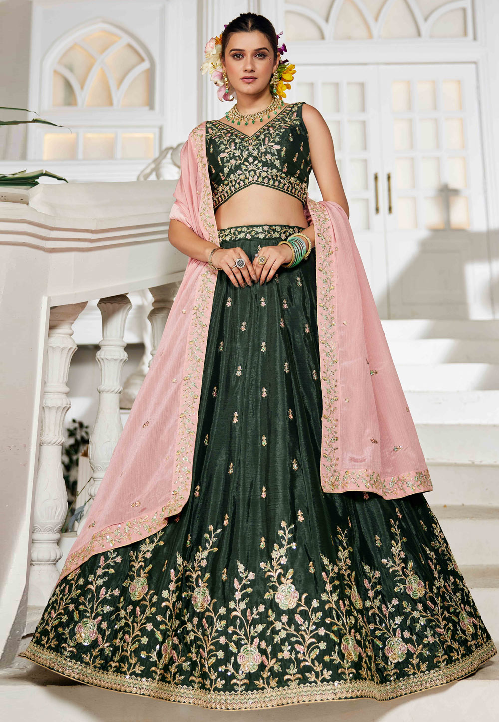 Green Chiffon Circular Lehenga Choli 311143