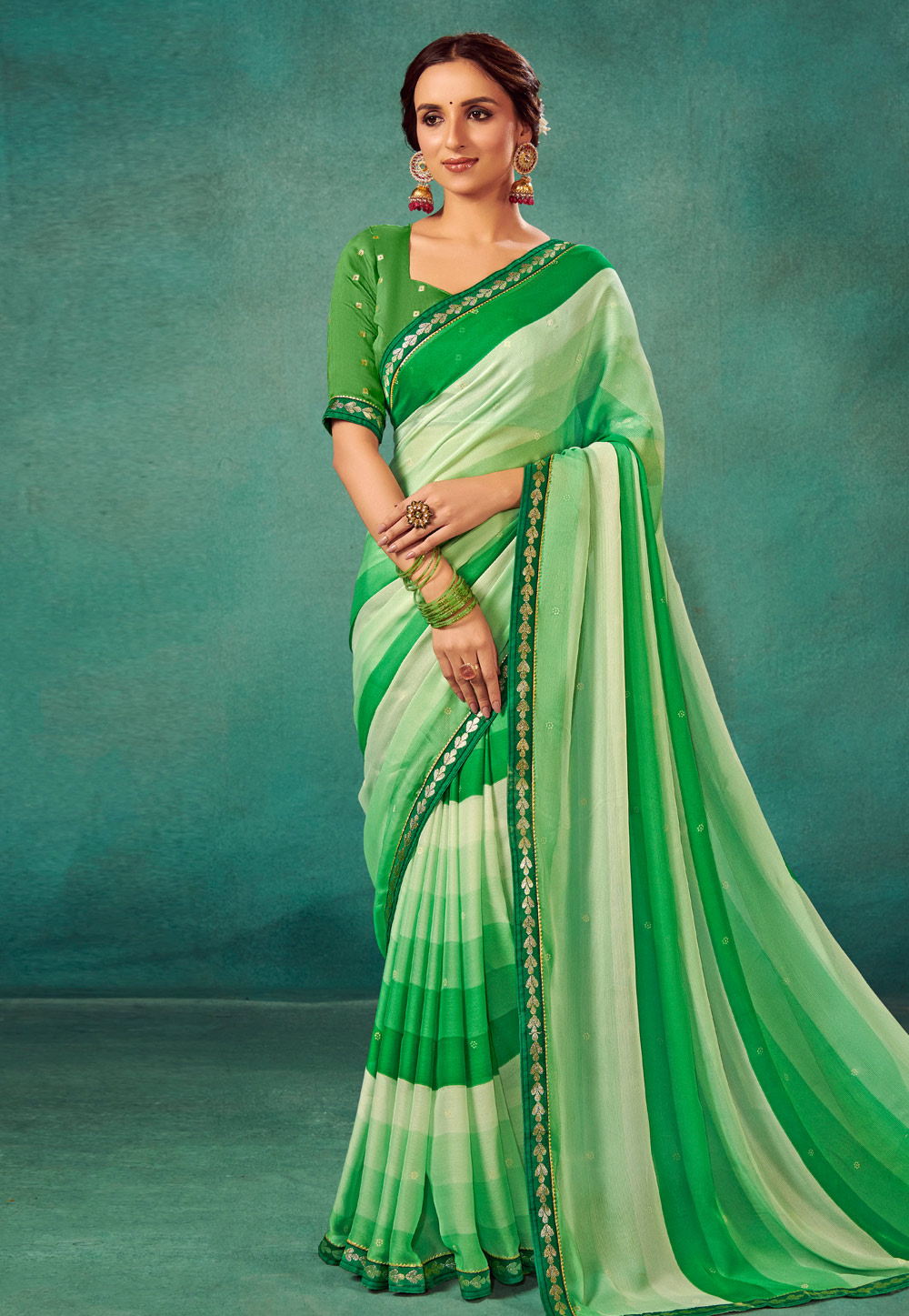 Green Chiffon Saree With Blouse 282303