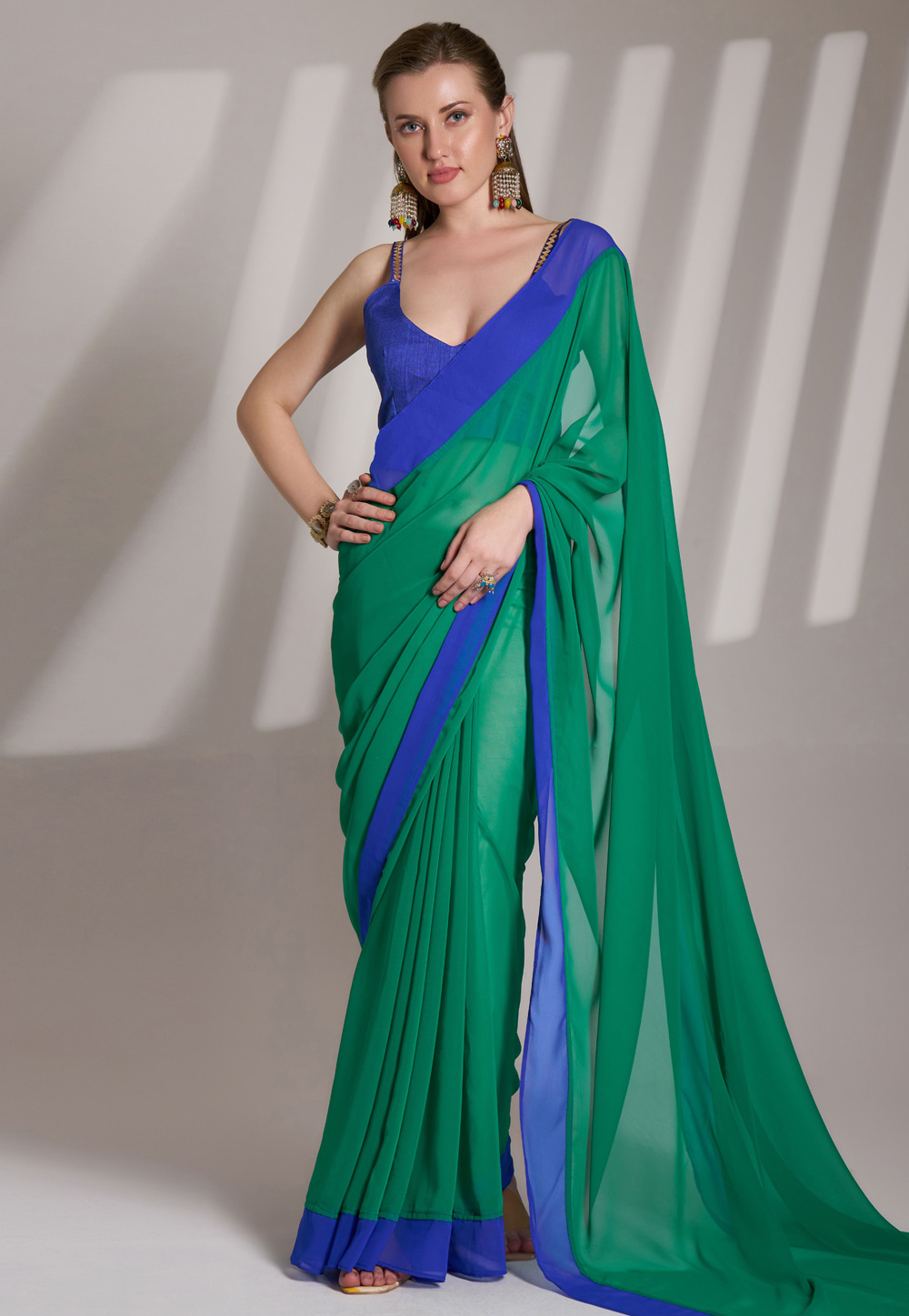 Green Chiffon Saree With Blouse 304963