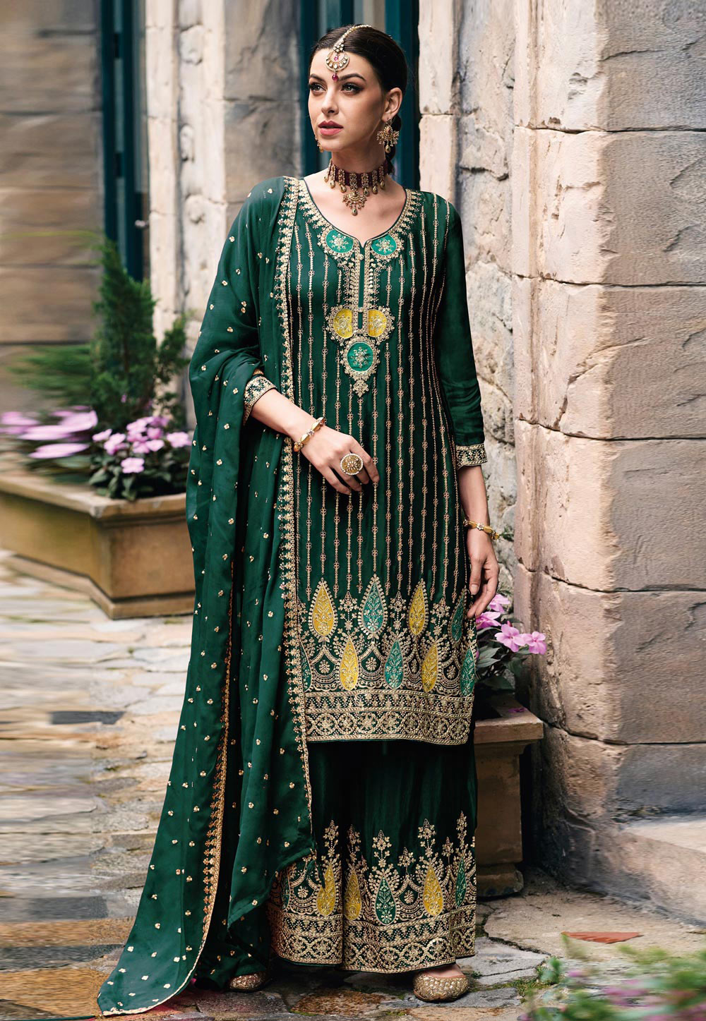 Green Chinon Pakistani Suit 284755