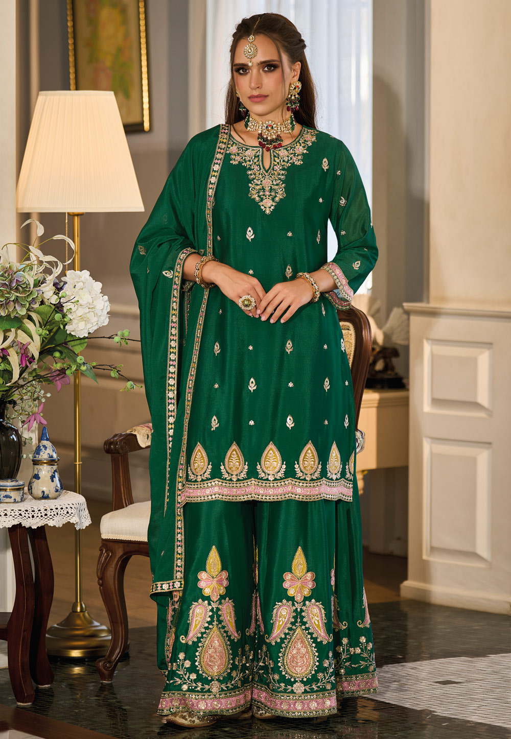 Green Chinon Pakistani Suit 279999
