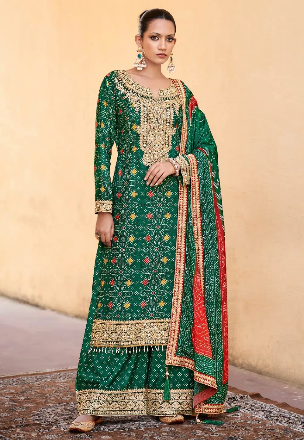 Green Chinon Pakistani Suit 297319