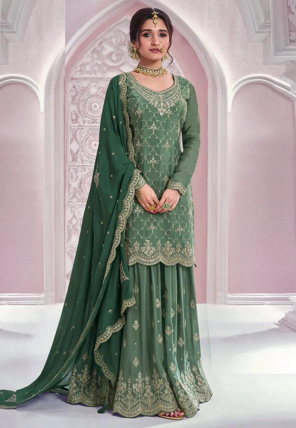 Green Chinon Pakistani Suit 301770