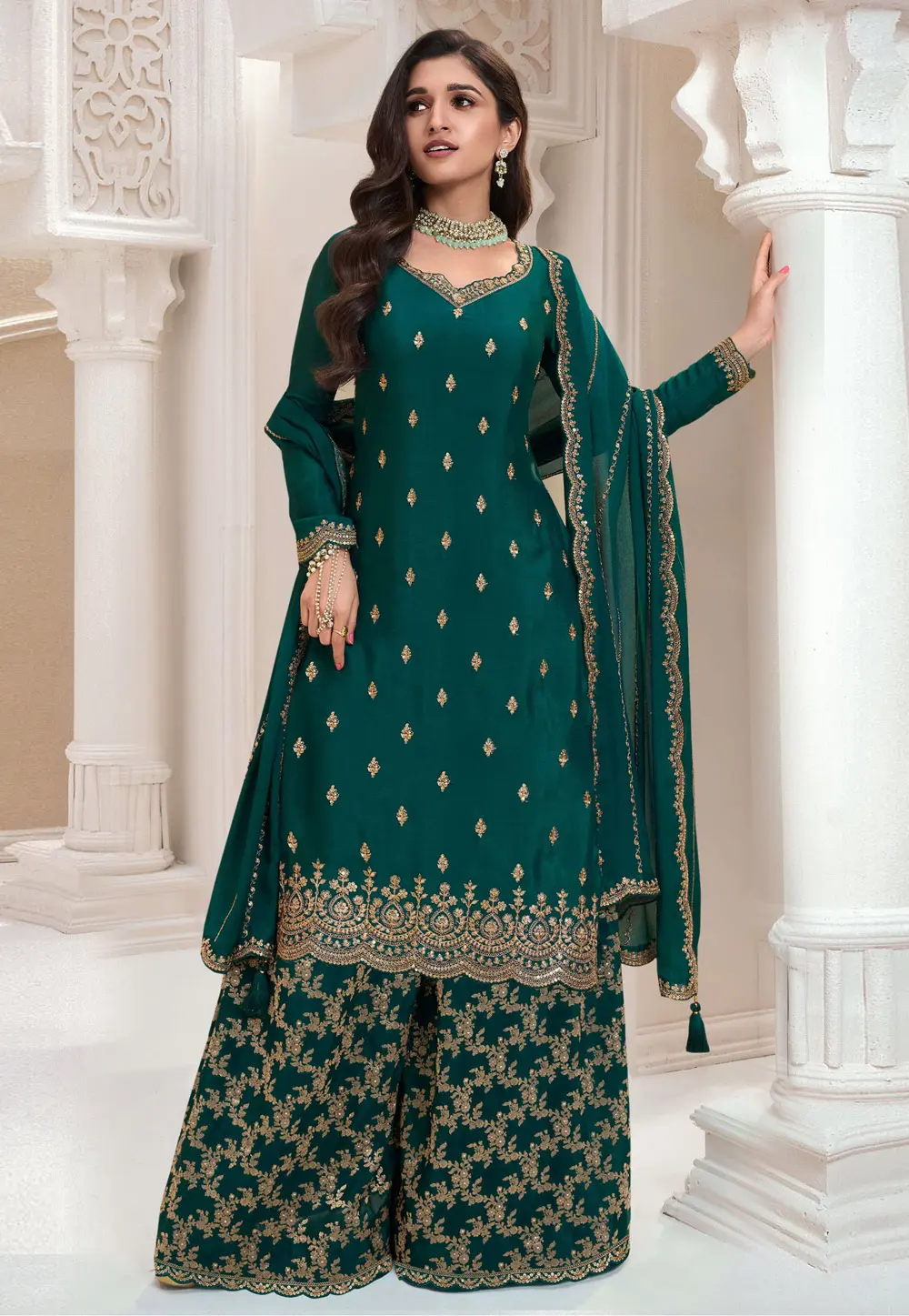 Green Chinon Pakistani Suit 302350