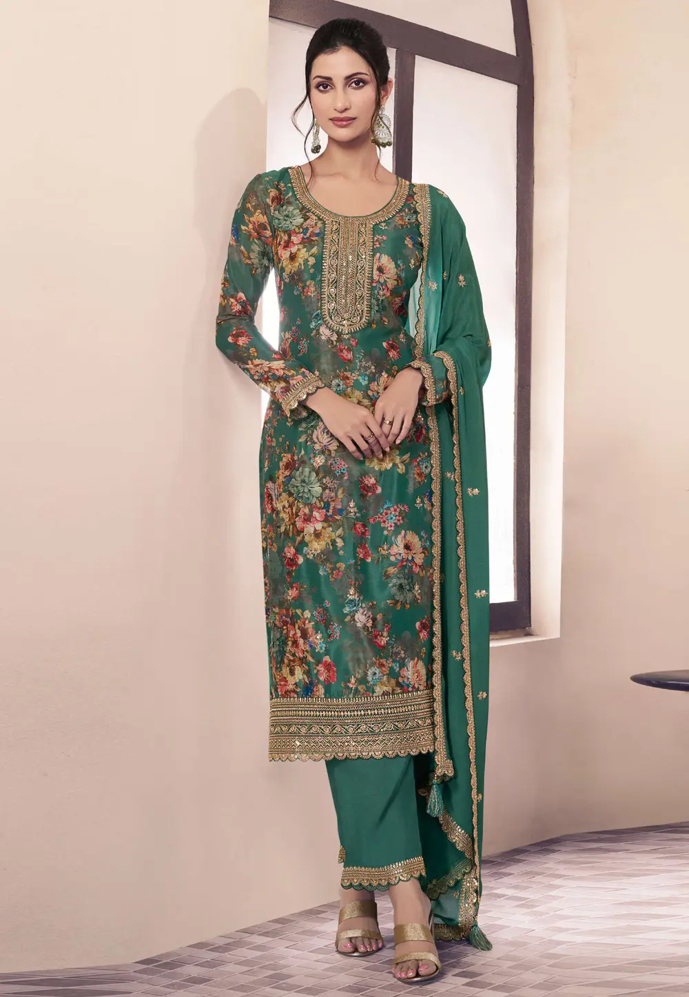 Green Chinon Pakistani Suit 301624