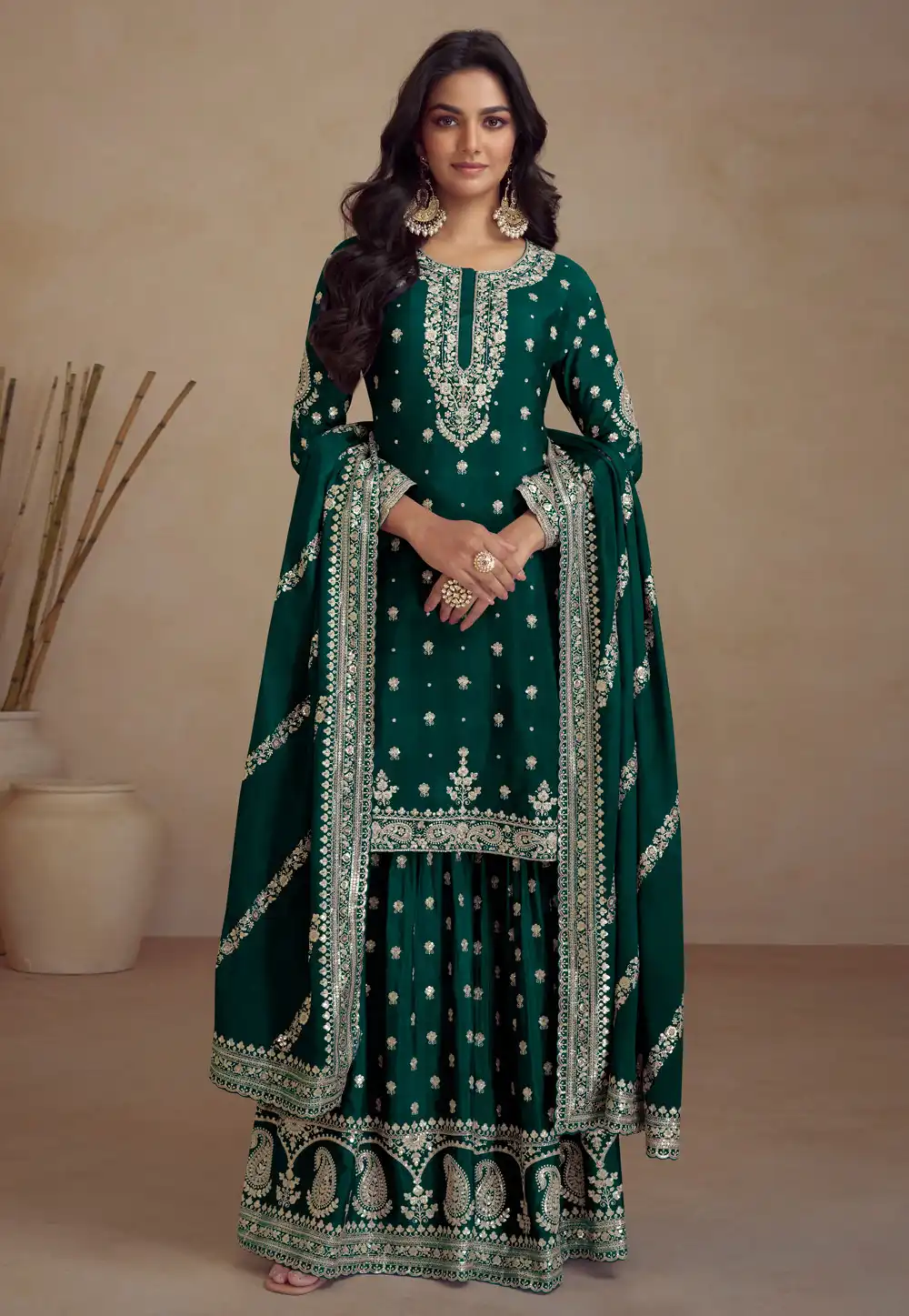 Green Chinon Pakistani Suit 292334