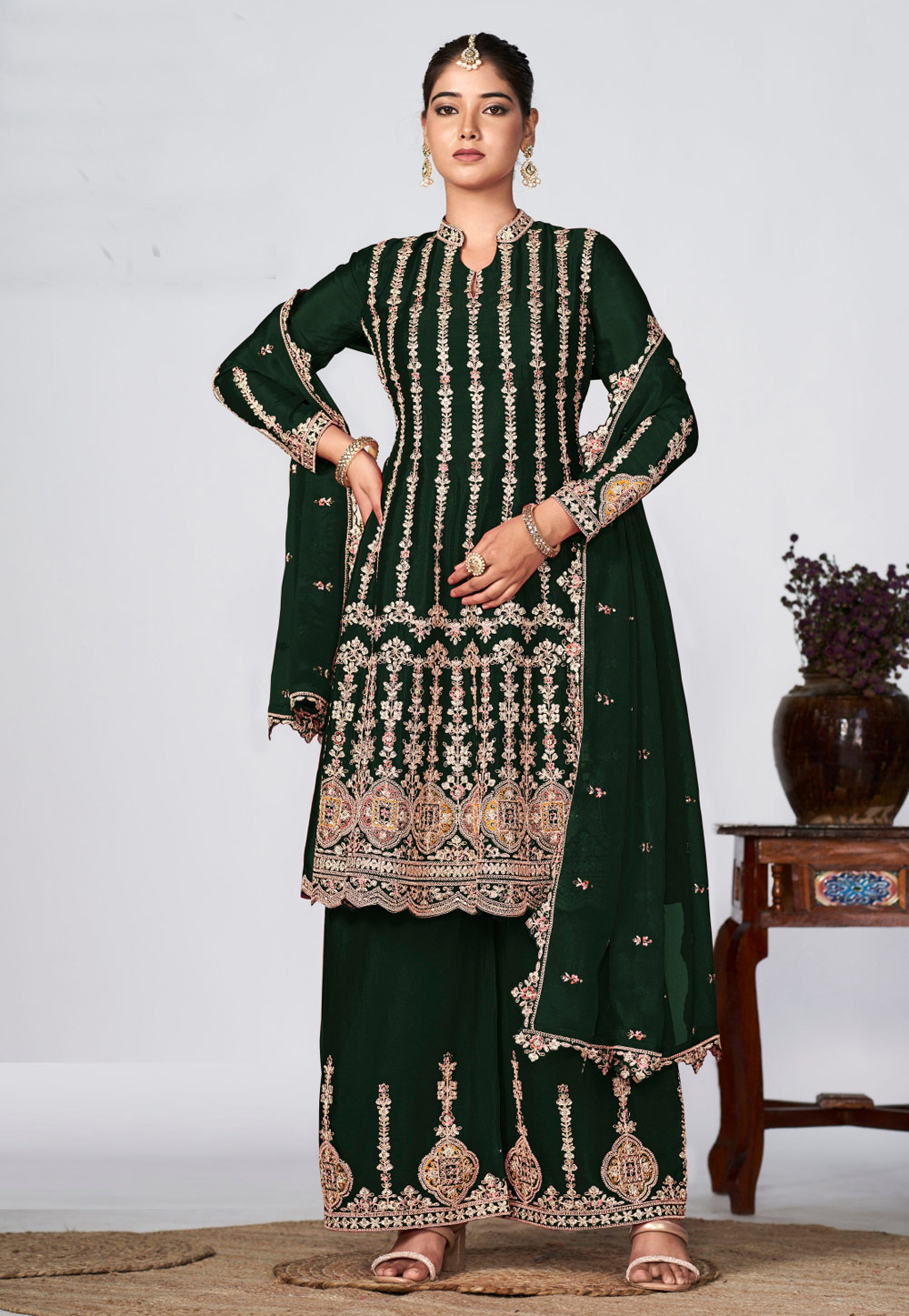 Green Chinon Palazzo Suit 286842