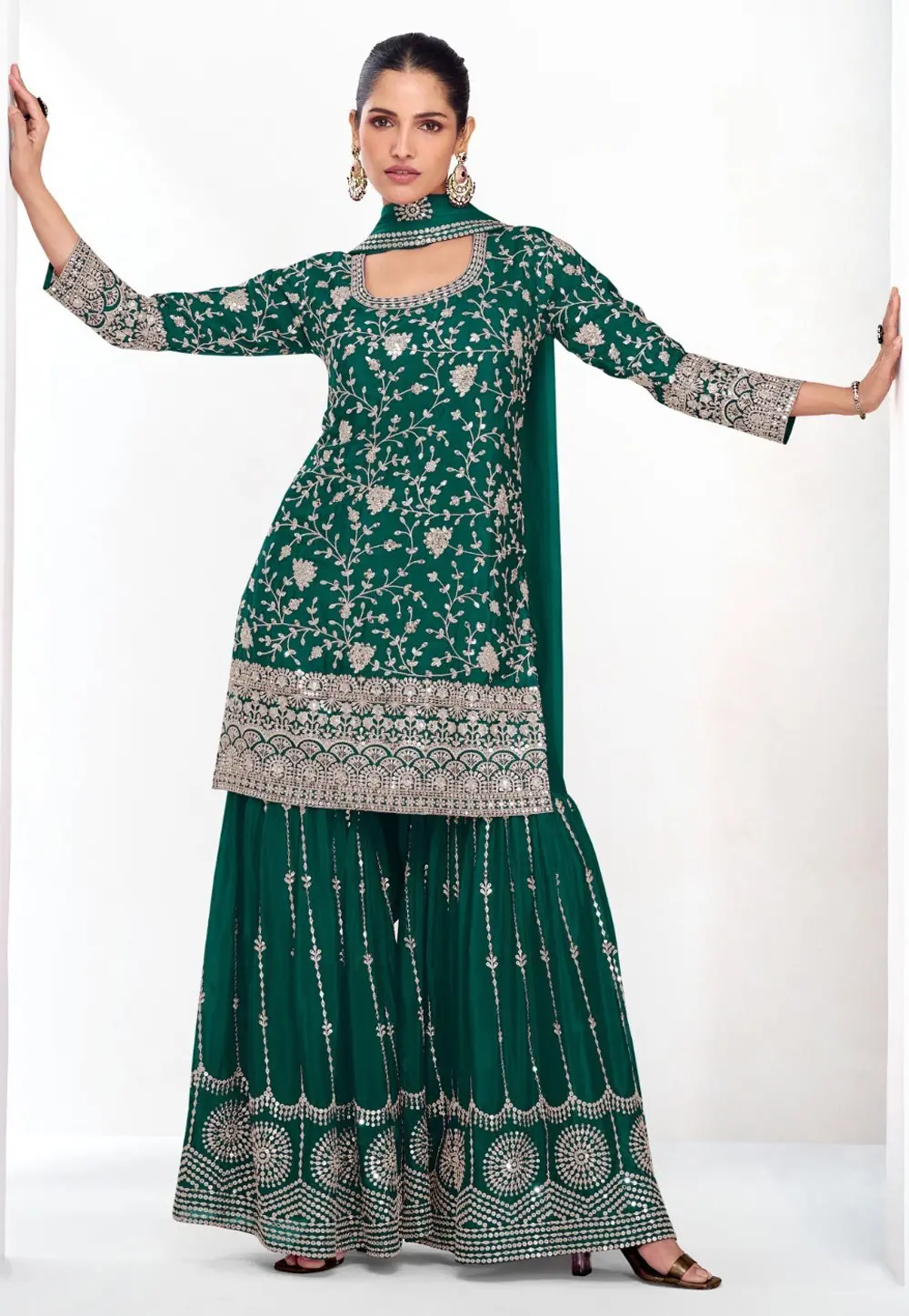 Green Chinon Sharara Suit 302555