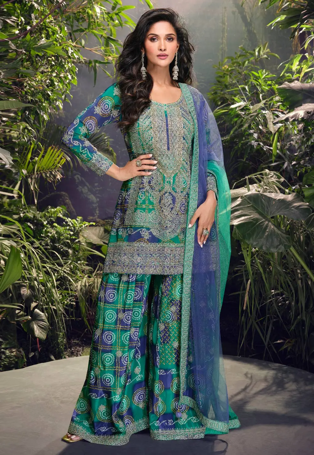 Green Chinon Silk Palazzo Suit 302739