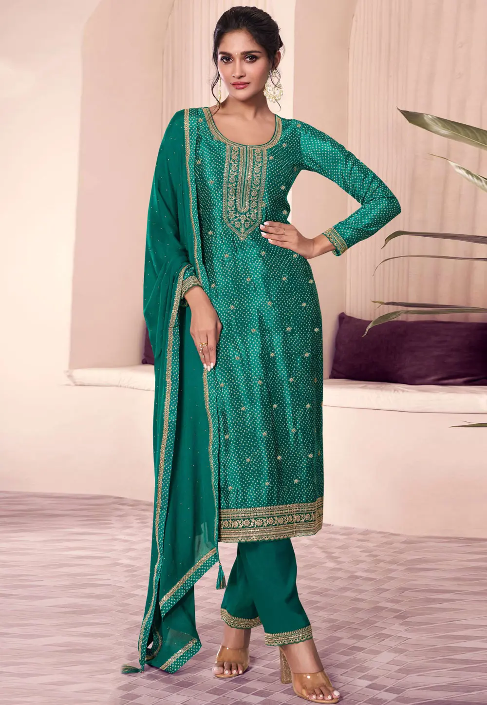 Green Chinon Straight Suit 304633