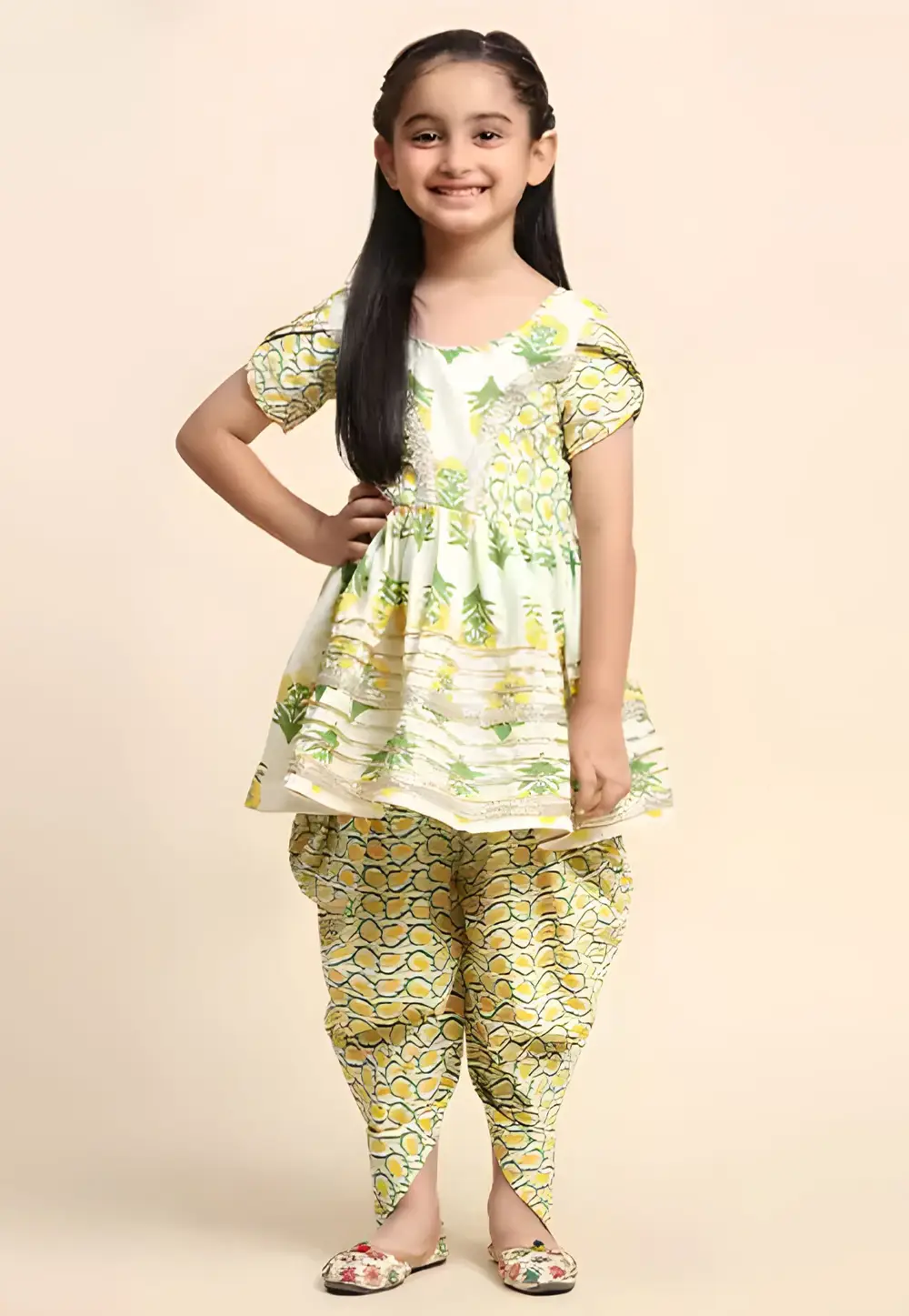 Green Cotton Kids Dhoti Style Suit 296600