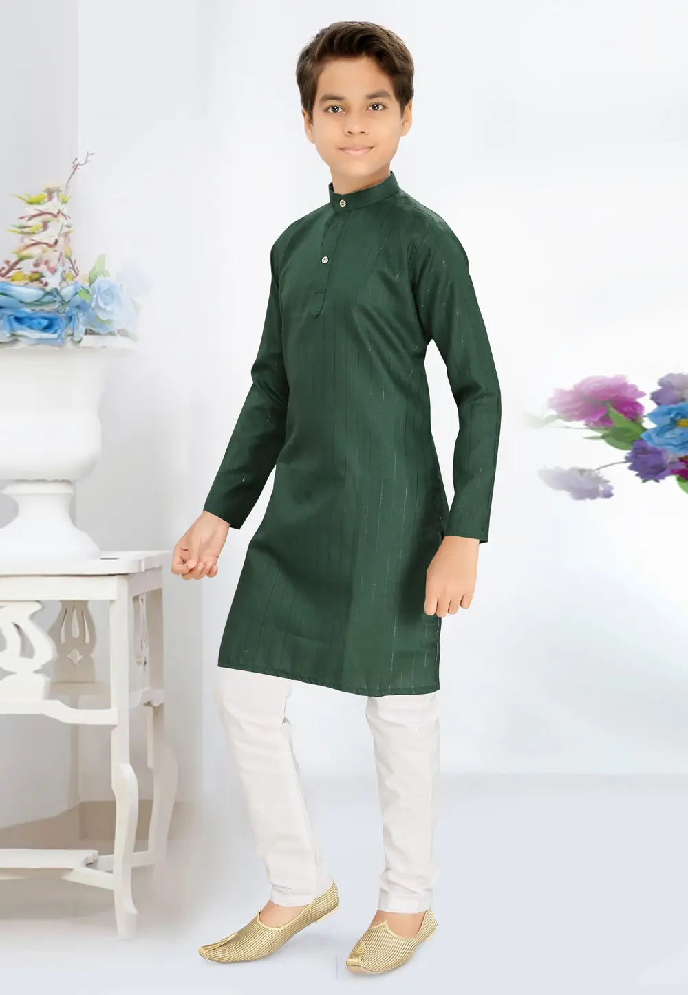 Green Cotton Kids Kurta Pajama 298432