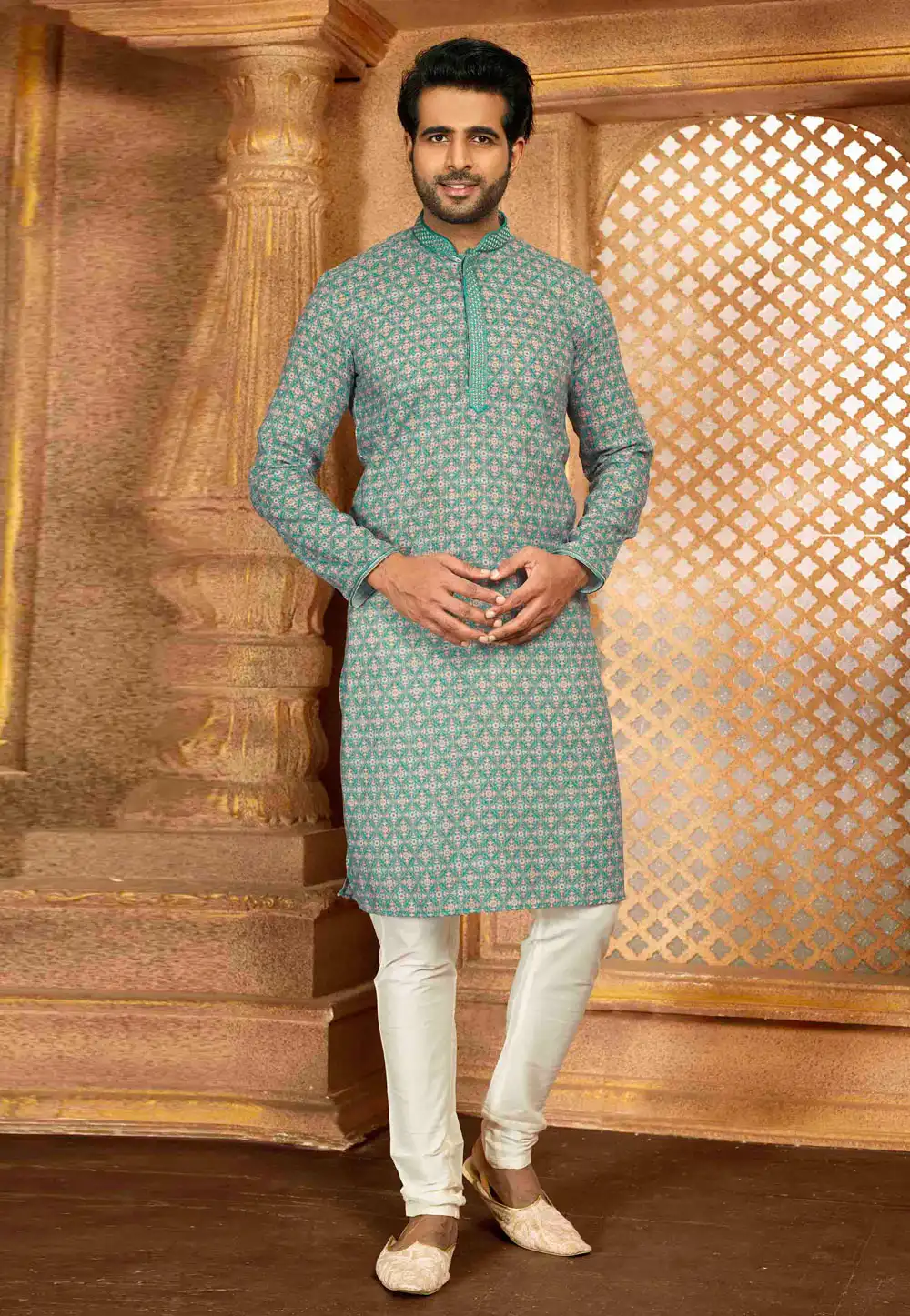 Green Cotton Kurta Pajama 288058