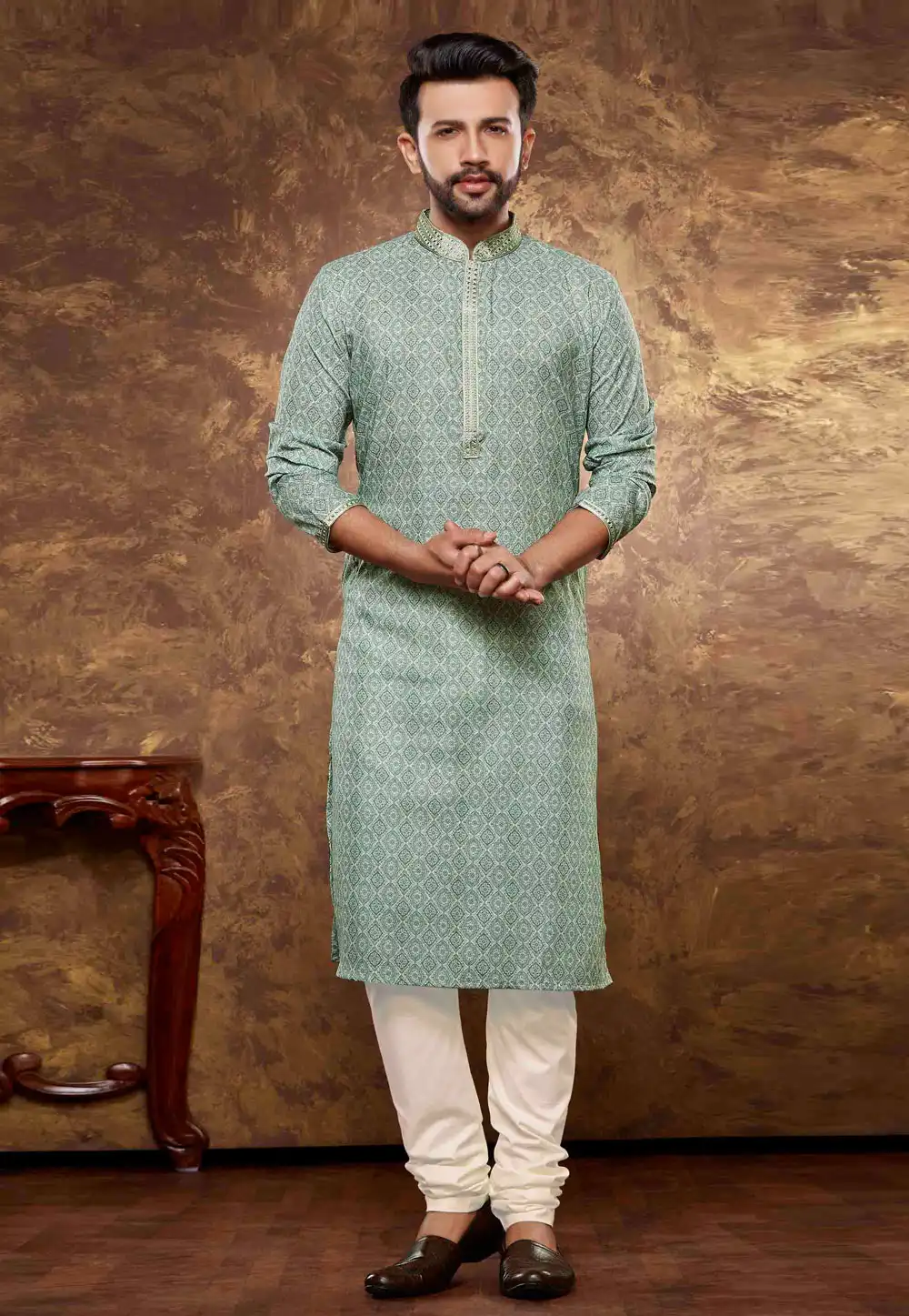 Green Cotton Kurta Pajama 288053