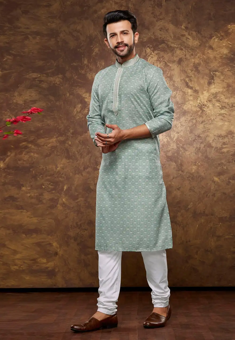 Green Cotton Kurta Pajama 288066