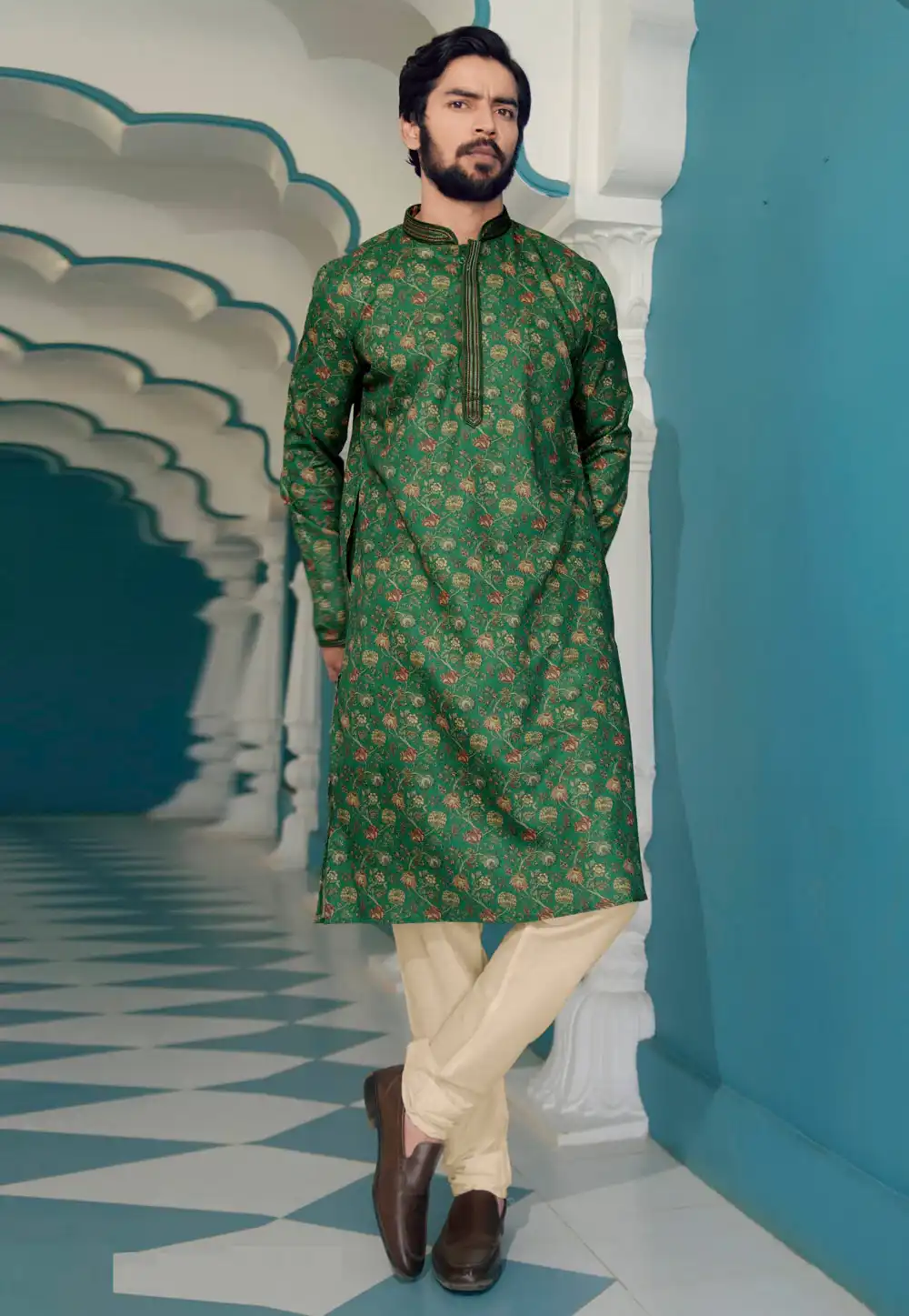 Green Cotton Kurta Pajama 288837