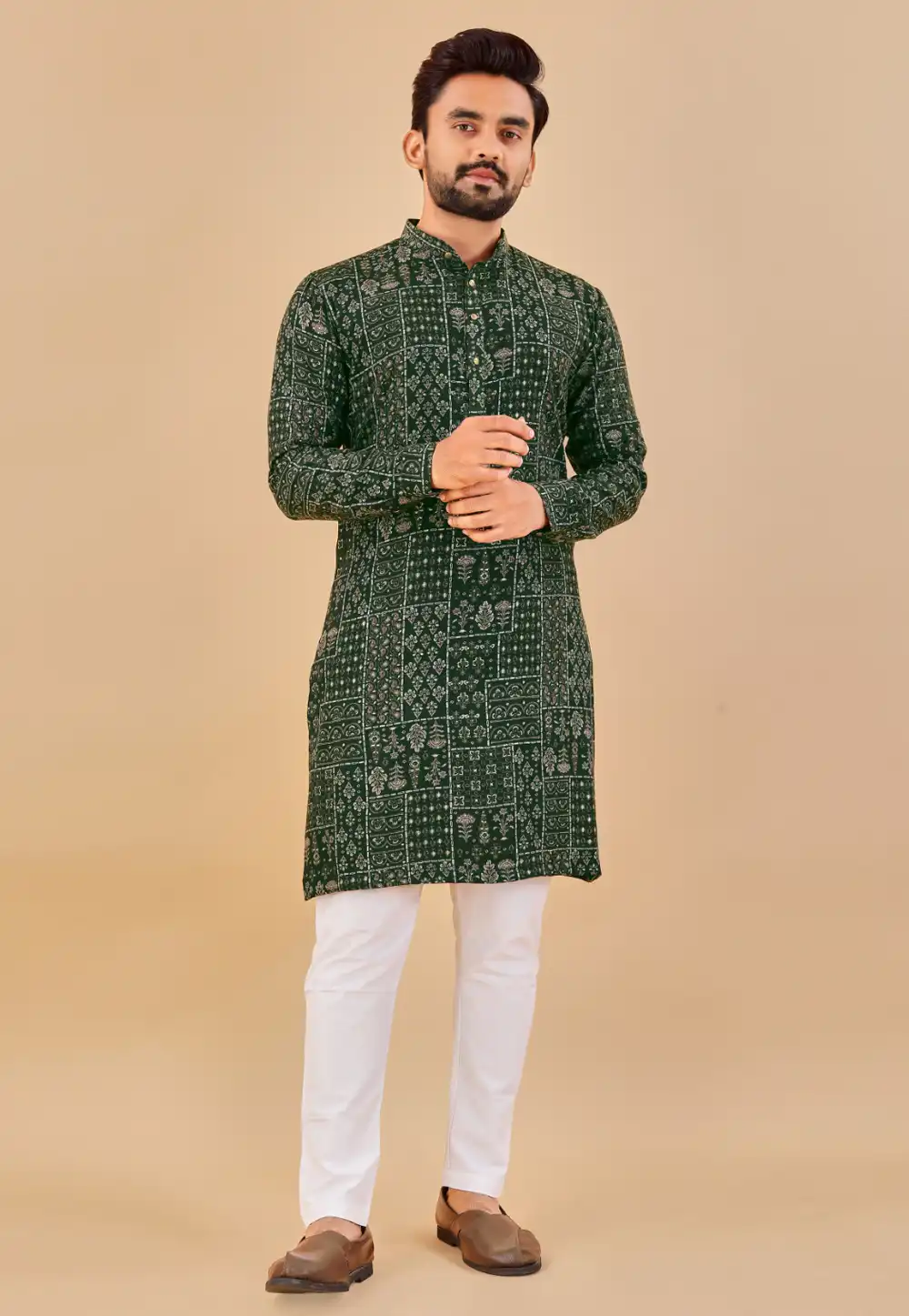 Green Cotton Kurta Pajama 290101