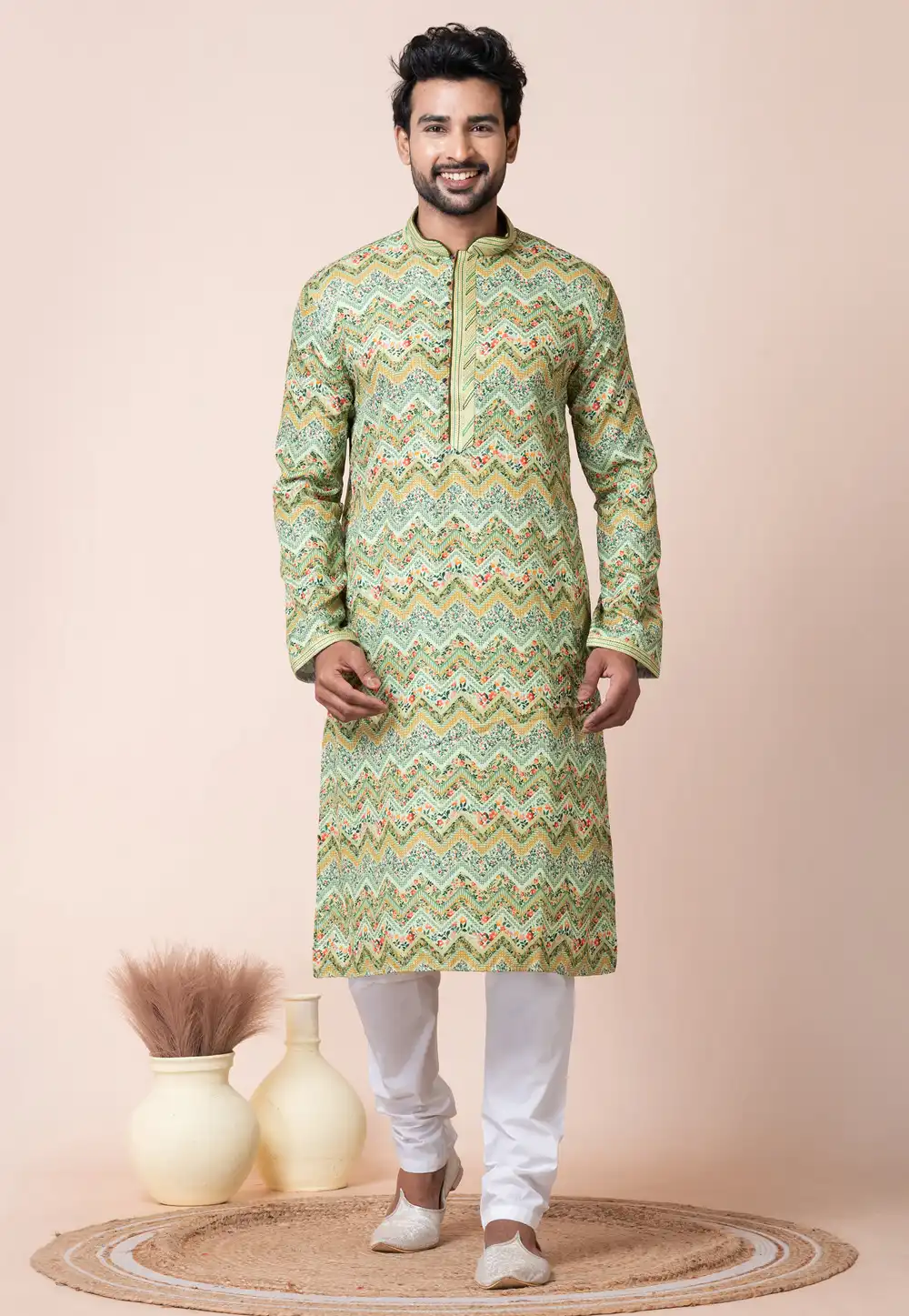 Green Cotton Kurta Pajama 294320