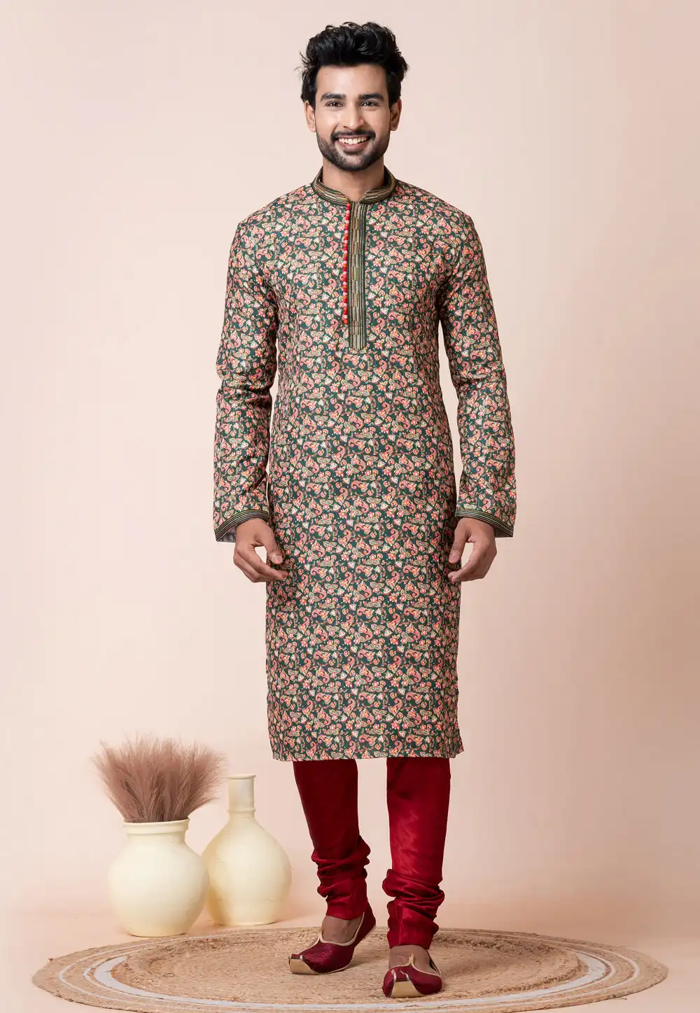 Green Cotton Kurta Pajama 294327