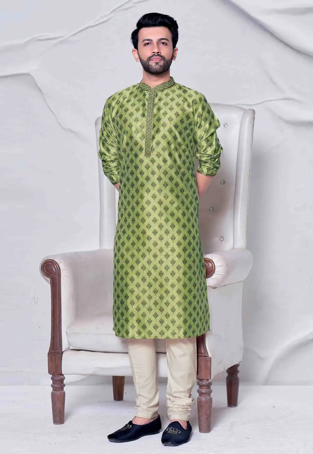 Green Cotton Kurta Pajama 288856