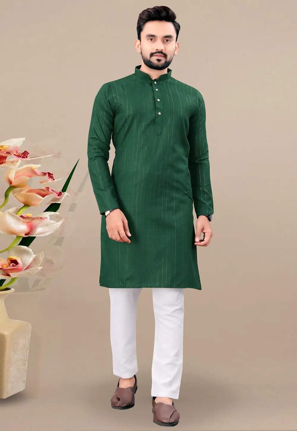 Green Cotton Kurta Pajama 298439