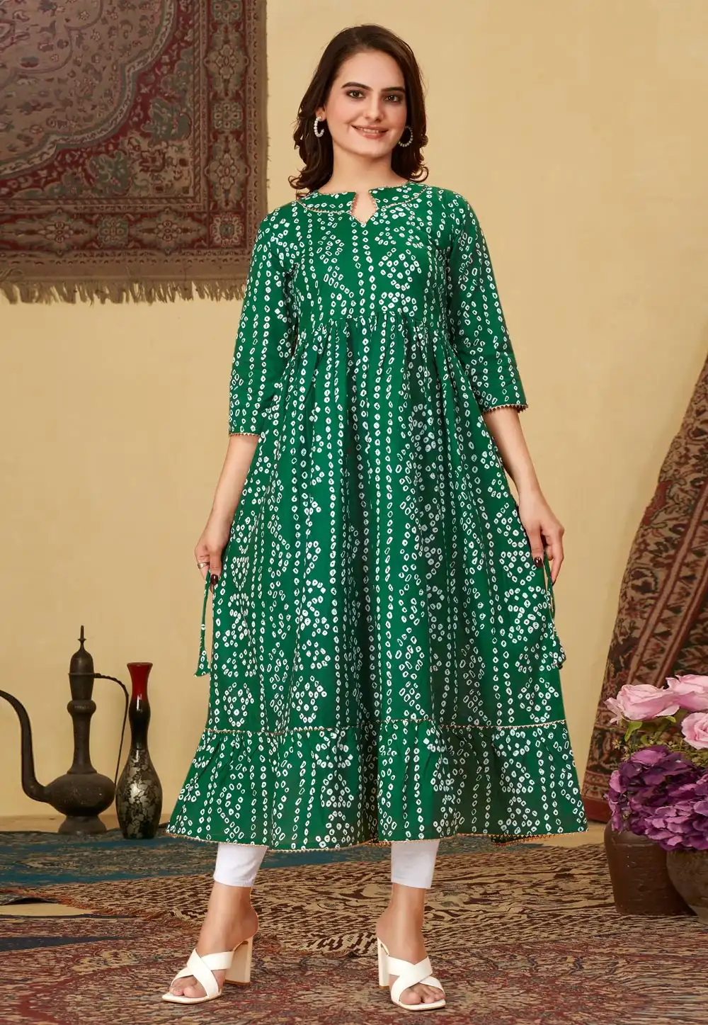 Green Cotton Kurta Set With Legging 288651