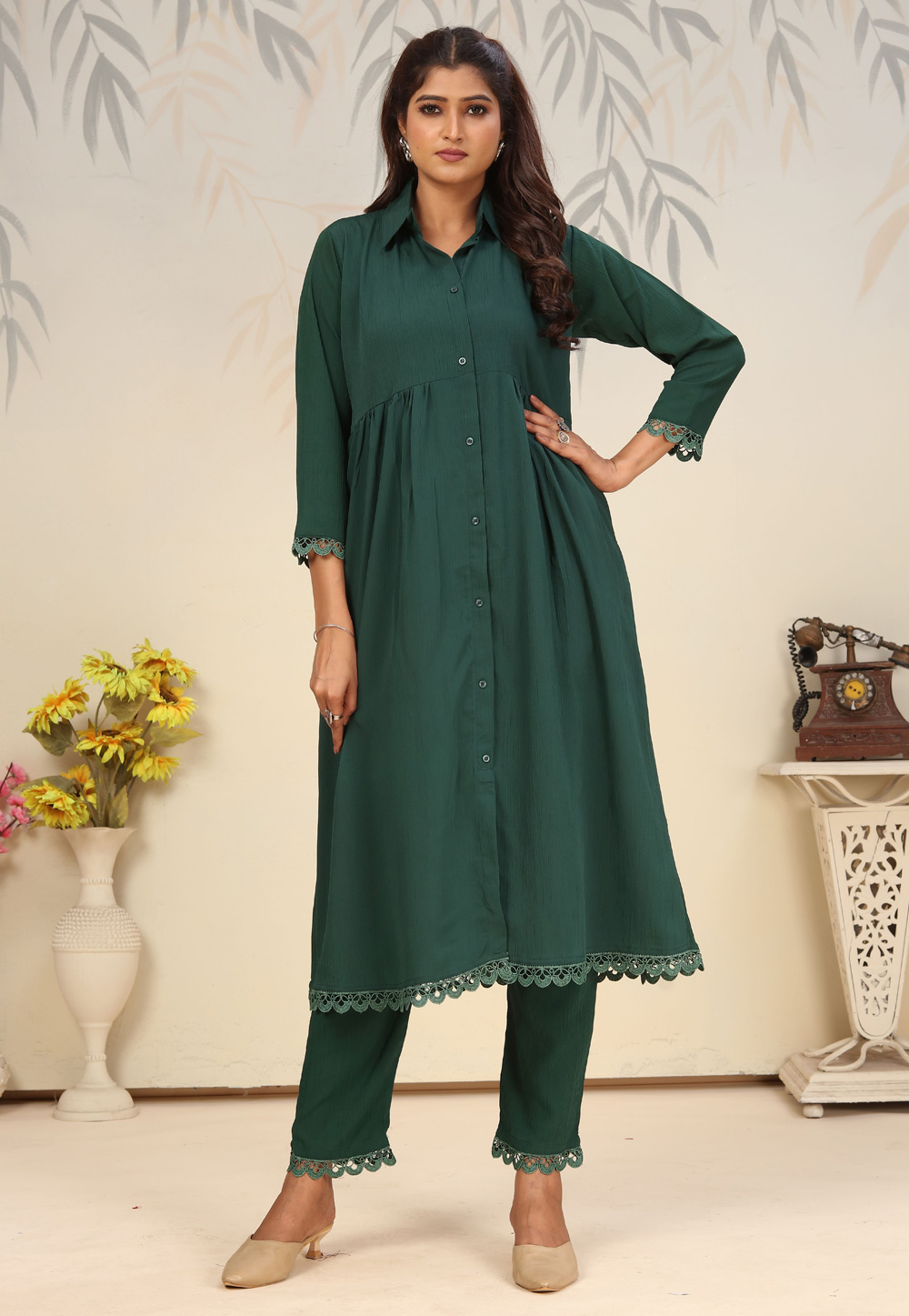 Green Cotton Kurta Set With Pant 310526