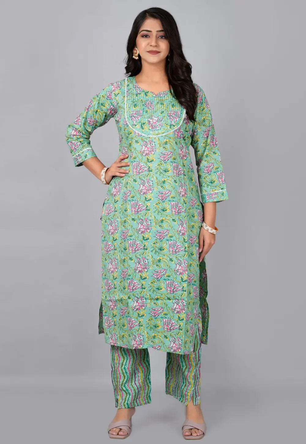 Green Cotton Kurta Set With Pent 302753