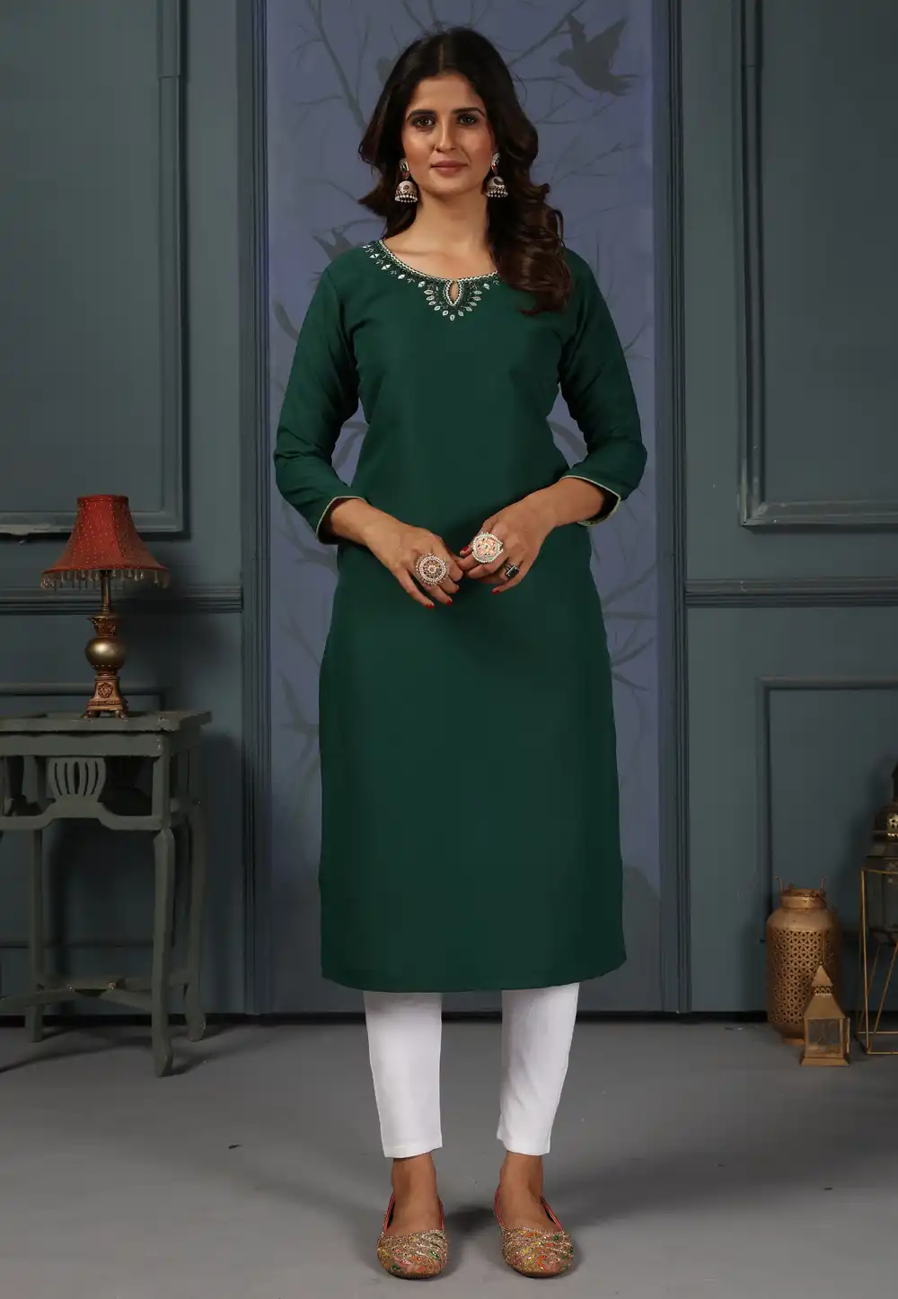 Green Cotton Kurta Set With Pent 289790