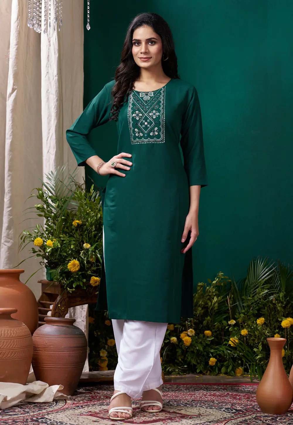 Green Cotton Kurta Set With Pent 295222