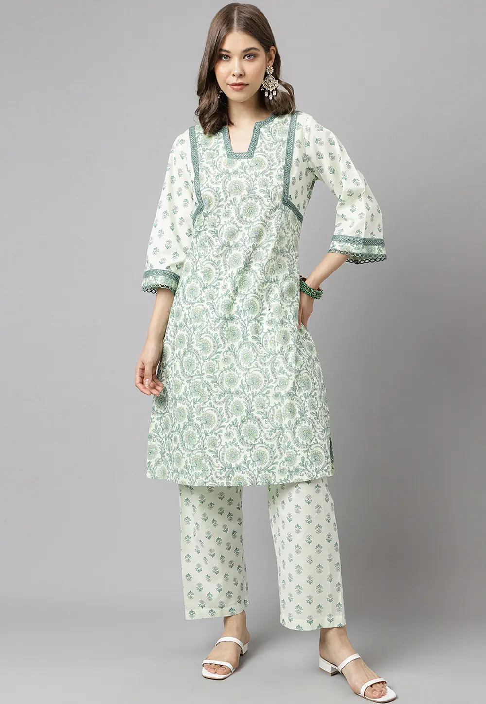 Green Cotton Kurta Set With Pent 301652