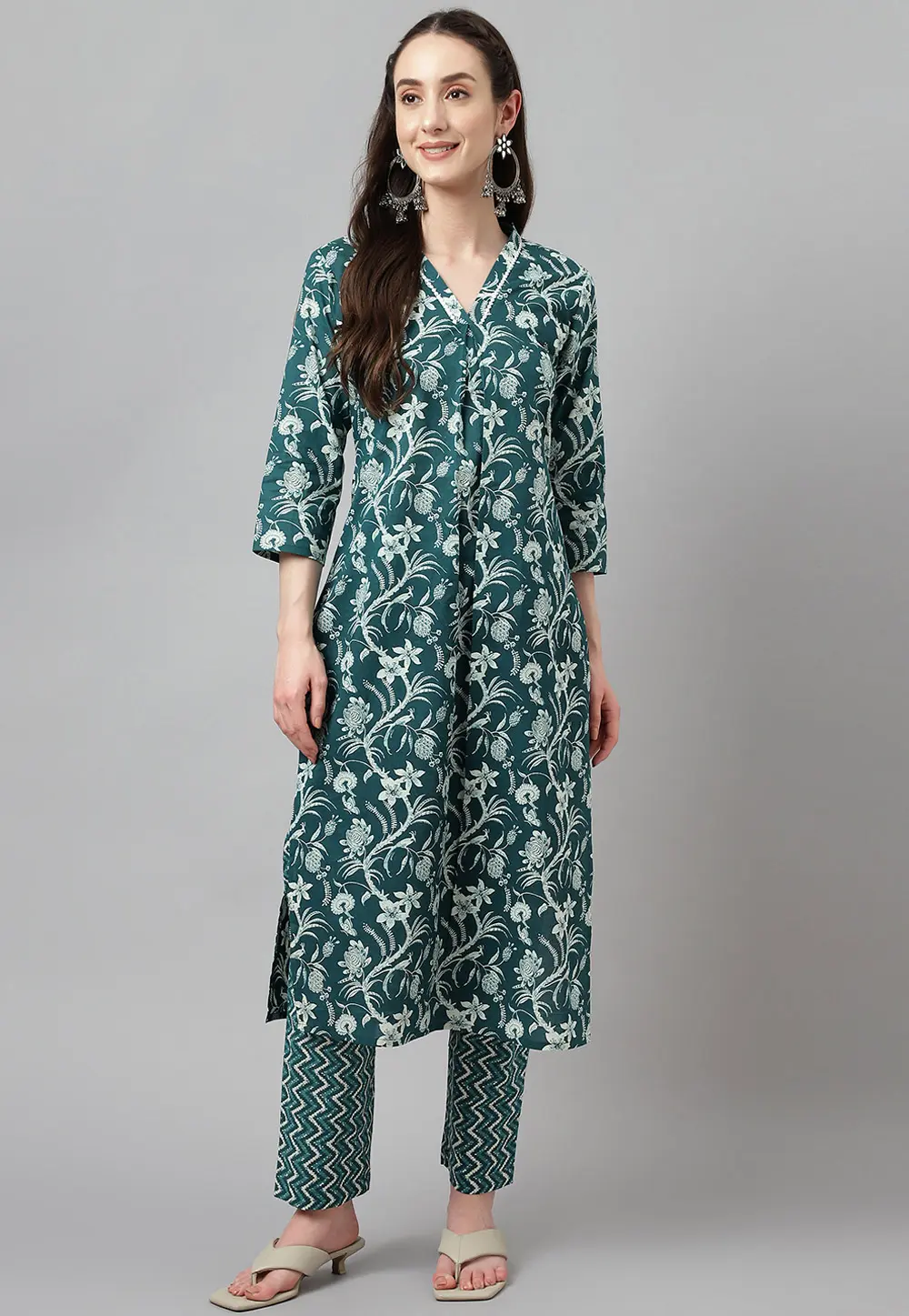 Green Cotton Kurta Set With Pent 301658