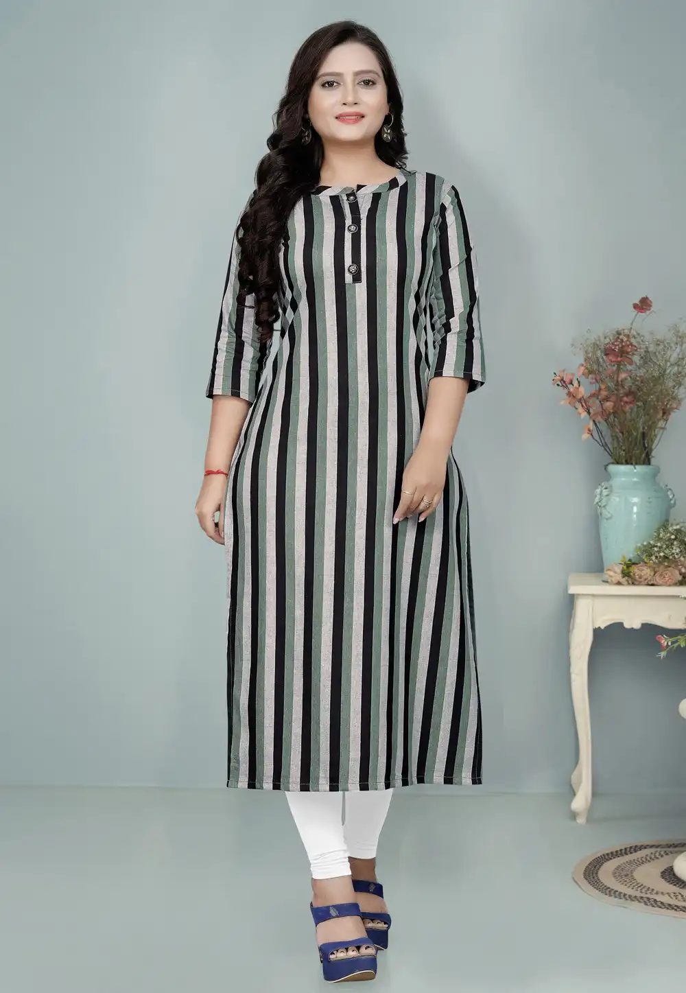 Green Cotton Long Kurti 288076